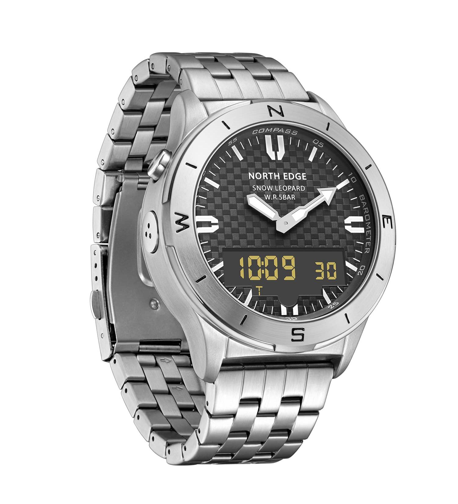 HOOSHU Men s Tactical Sports Military Watch Large Face 50M Waterproof Wristwatch with Compass Stopwatch Altimeter Thermometer and Barometer Analog Digital Outdoor Sports Watch for Men
