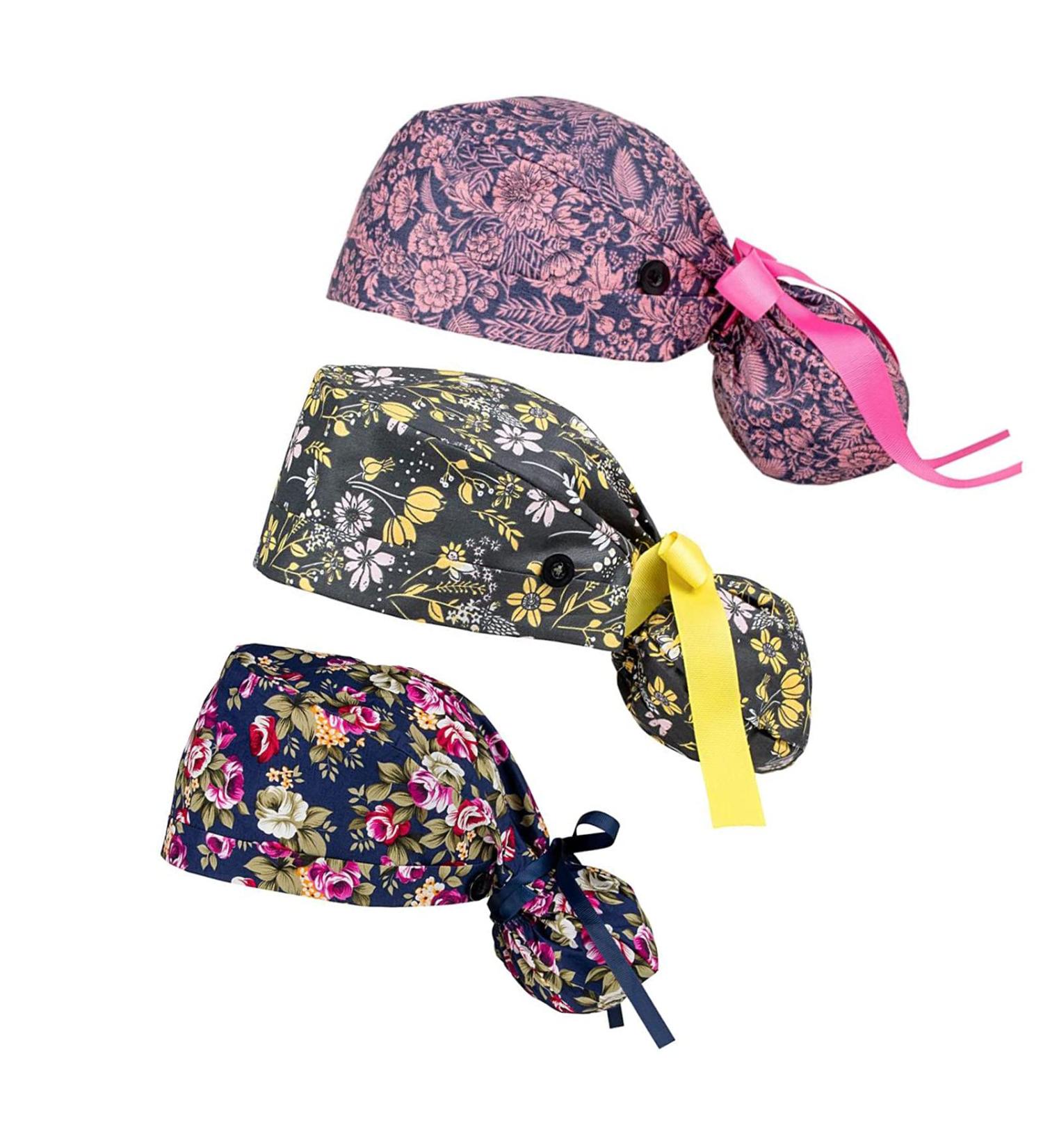 FOHEEL Surgery Cap for Women with Buttons and Ribbon Tie - Multicolor Bouffant Caps for Long Hair - Buy Online on GoSupps.com