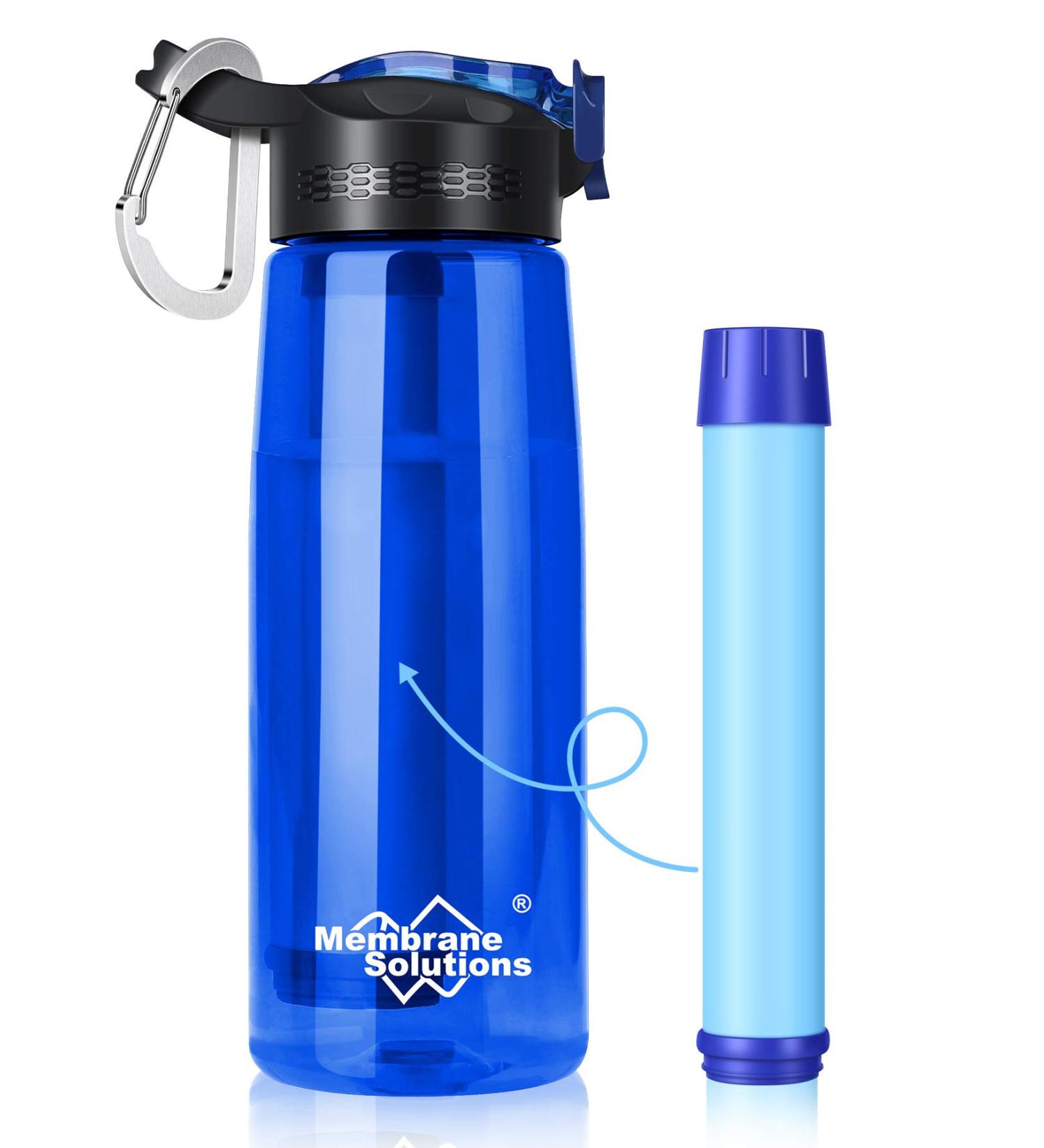 Membrane Solutions 0.1-Micron 4-Stage Filtered Water Bottle - BPA-Free Purifier for Camping, Hiking, Travel - Blue - Buy Online on GoSupps.com