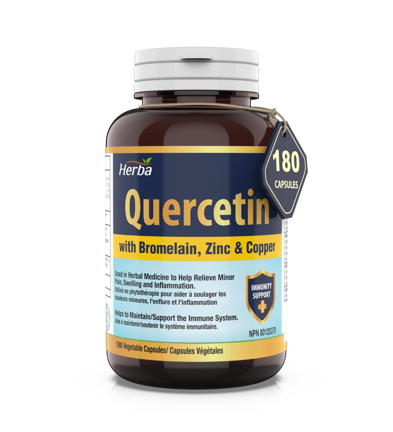 Herba Quercetin with Bromelain Zinc and Copper 180 Capsules | Quercetin Supplement for Immune Support | Help Relieve Swelling and Inflammation | Made in Canada - Buy Online on GoSupps.com