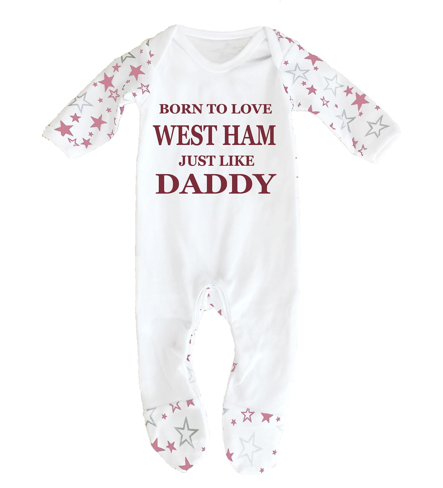 West Ham Baby Sleepsuit | 3-6 Months | UK Printed | 100% Cotton | White/Pink Stars - Buy Online on GoSupps.com