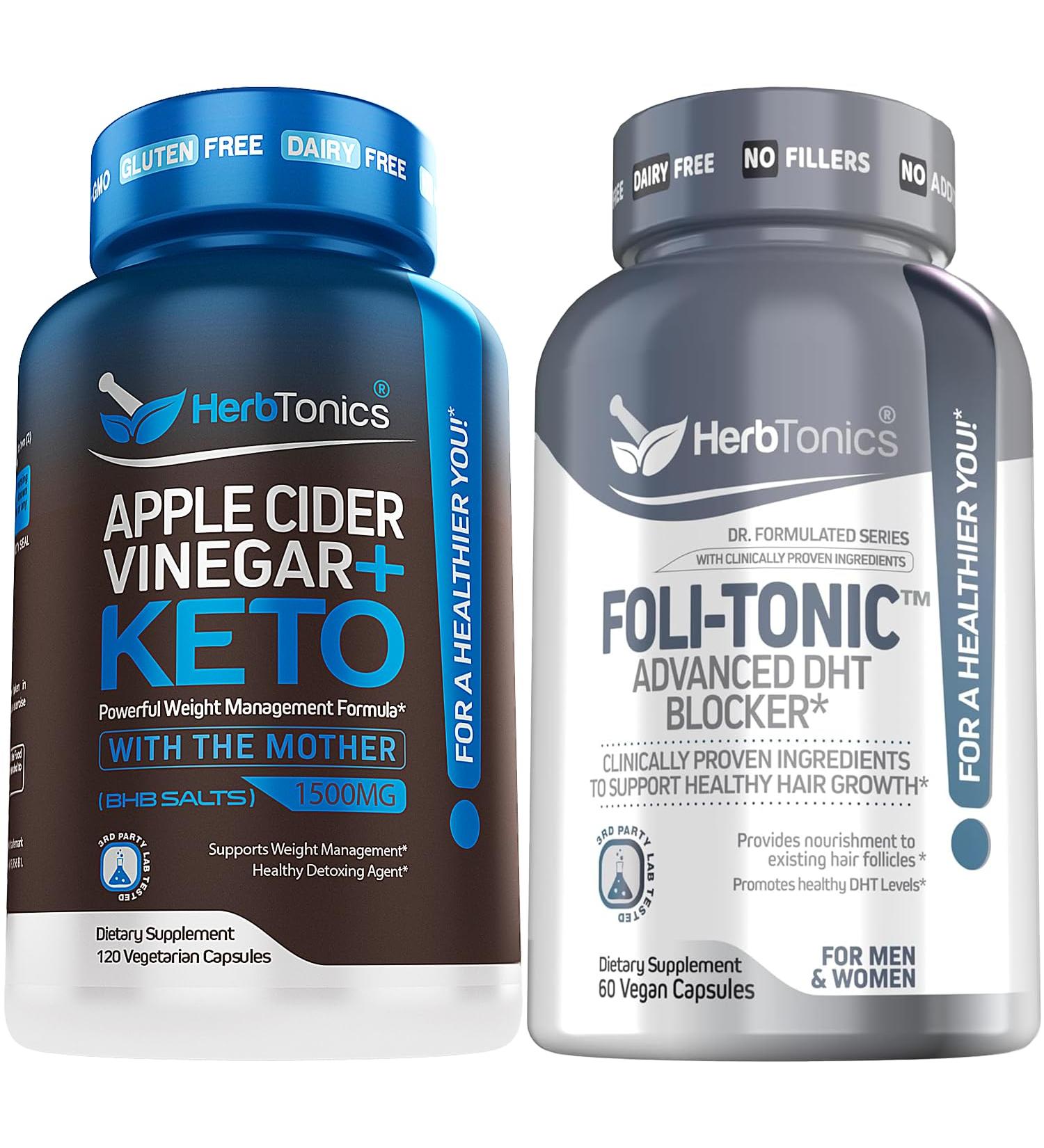 Herbtonics Apple Cider Vinegar Capsules Plus Keto BHB | Fat Burner & Weight Loss Supplement for Women & Men - Foli-Tonic DHT Blocker & Hair Loss Supplement | Hair Thinning Treatment - Buy Online on GoSupps.com