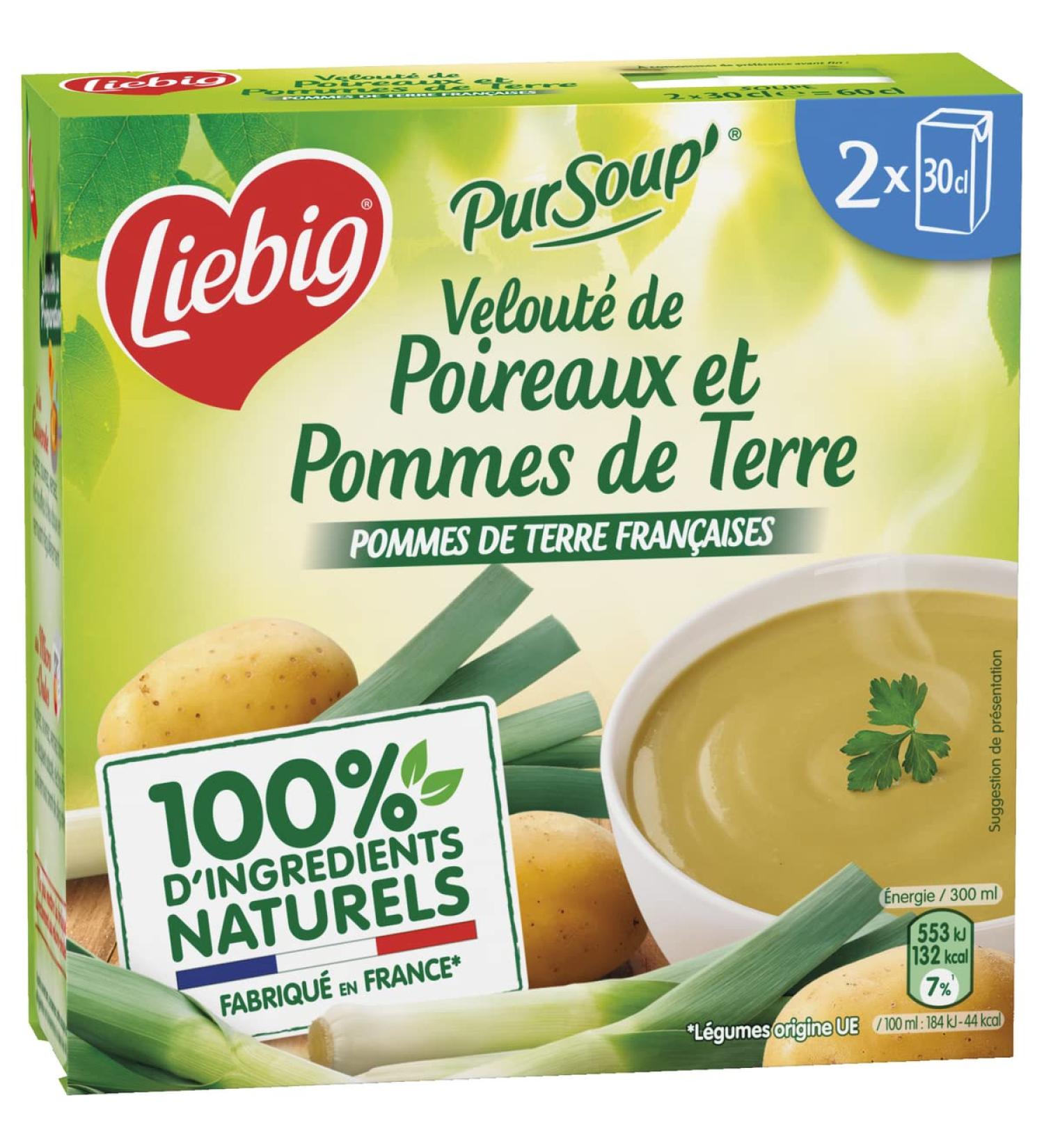 AUCHAN Pack of 3 units *** LIEBIG Leek and Potato Velout 100% natural ingredients 2x30cl