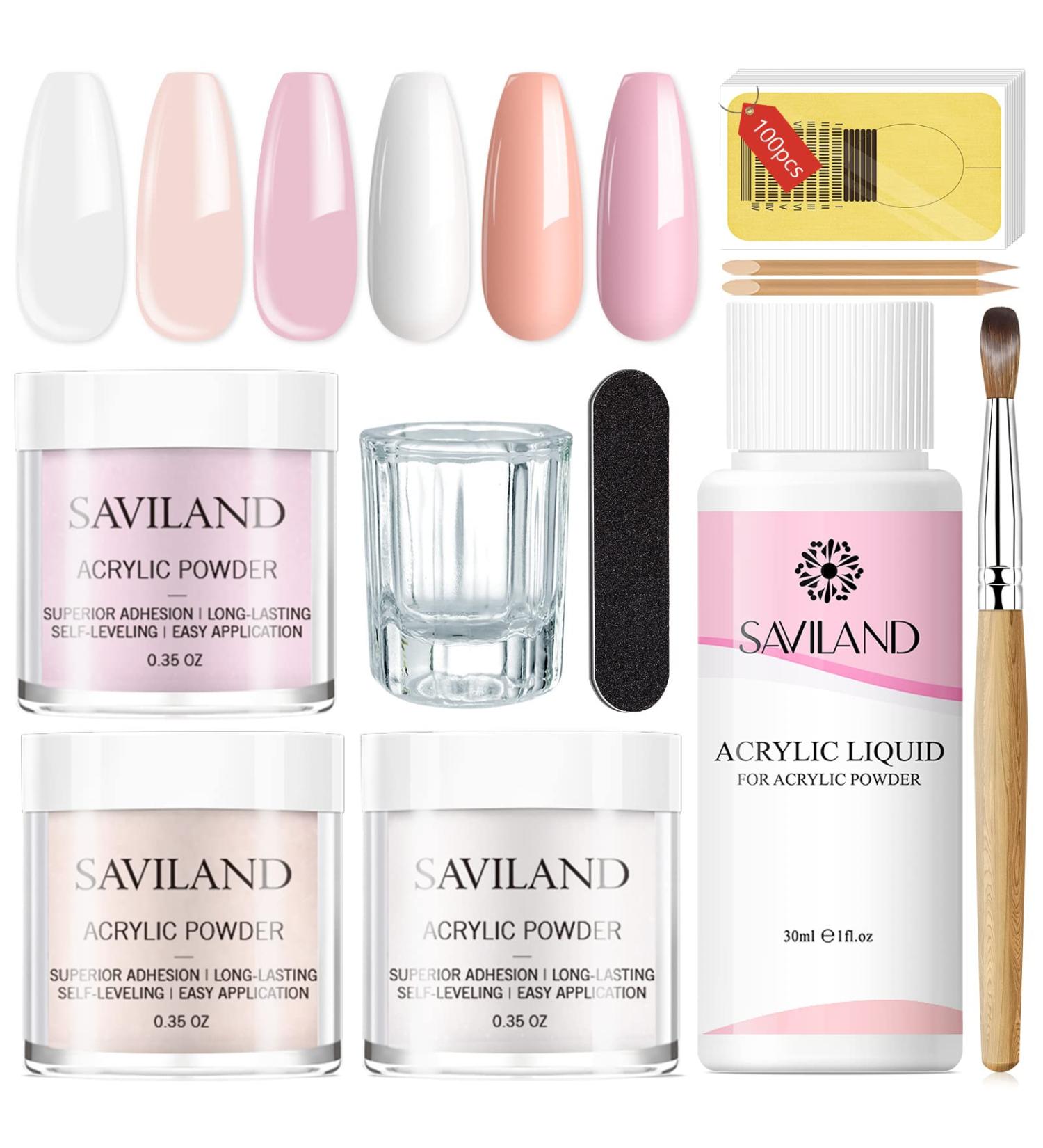 Saviland Acrylic Nail Kit Starter - Clear Pink Nude Acrylic Powder & Monomer - Complete Acrylic Nail Set for Home Practice - Press On Nails & Tools Included - Buy Online on GoSupps.com