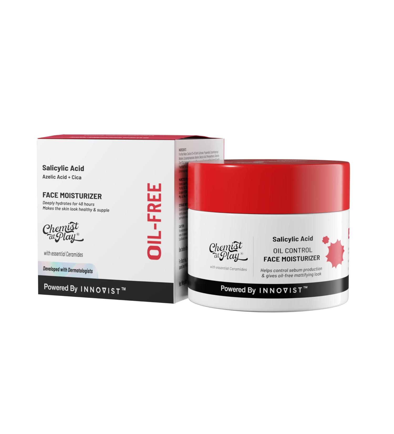 Oil Control Face Moisturiser with 0.5% Salicylic Acid | Mineral Oil & Petroleum Free | 50 gm - Perfect for Acne Prone Skin - Buy Online on GoSupps.com
