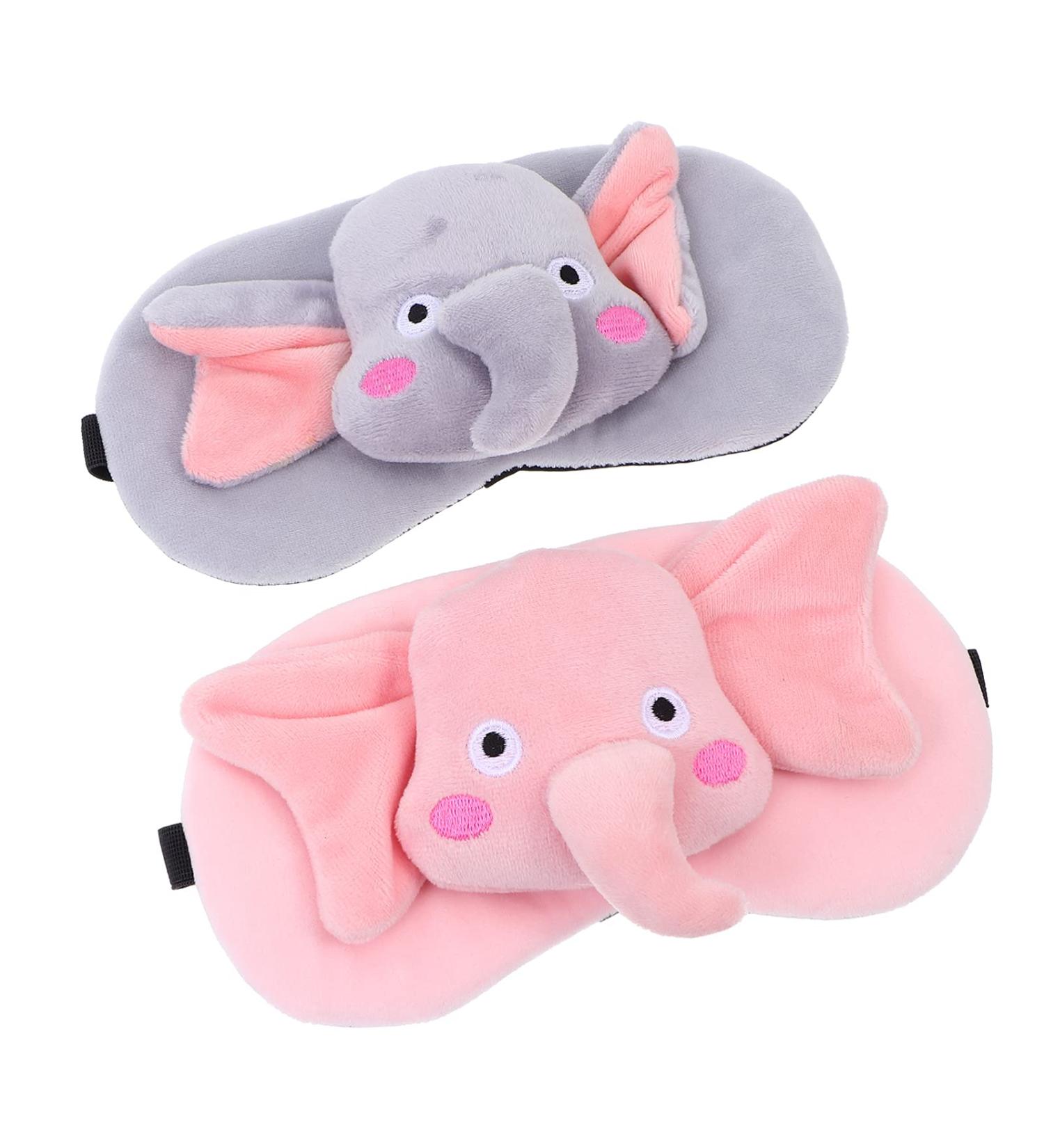 DOITOOL 2Pcs Flannel Elephant Sleep Mask Set - Soft Eye Cover for Men & Women | Pink Grey - Buy Online on GoSupps.com