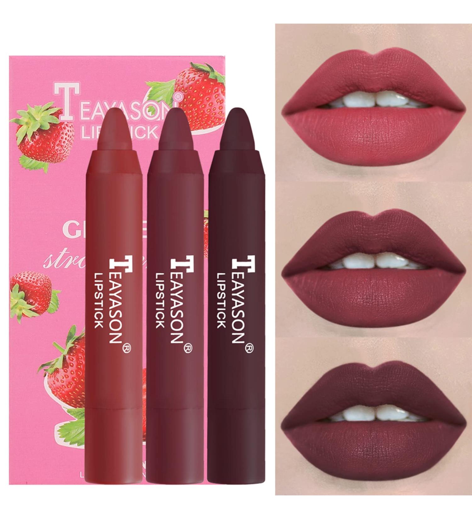 3-Piece Waterproof Matte Lipstick Set - Adjustable Lip Kit | Permanent Non-Stick Cup Gloss in Sexy Nude Colors - Buy Online on GoSupps.com