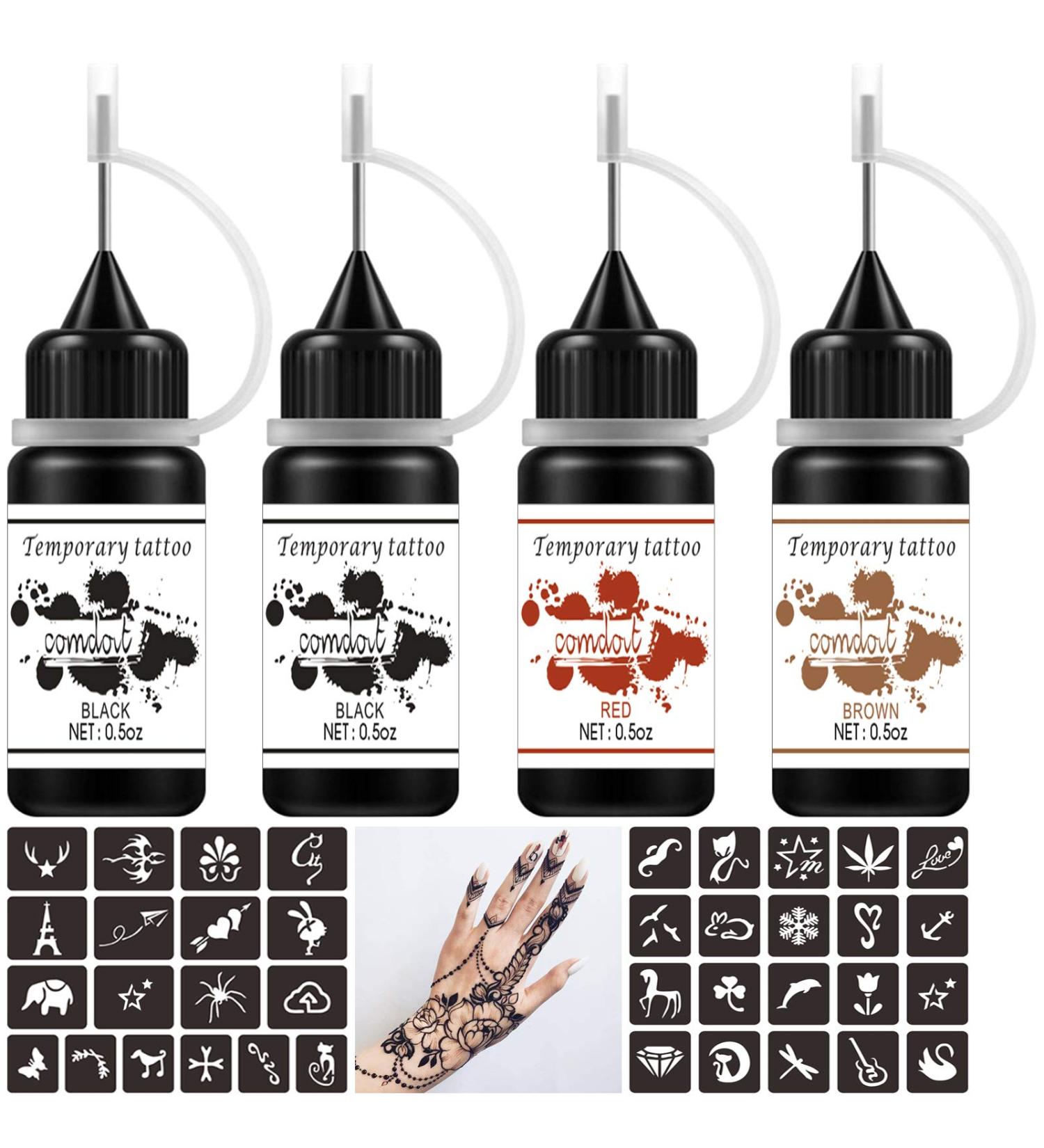 Comdoit Temporary Tattoos Kit - 42 Pcs Stencils & Freehand Jagua Gel Ink for DIY Body Art - Semi Permanent Tattoos for Men, Women, Kids - Fake Freckles & Body Markers Included - Buy Online on GoSupps.com