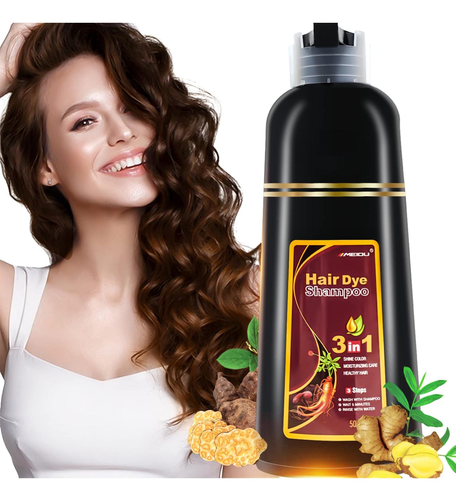 FONDIIA Herbal Brown Hair Color Shampoo 500ML - 3-In-1 Instant Hair Dye for Natural Gray & Dark Brown Coloring - 15-Min Refreshing Hair Color - Buy Online on GoSupps.com