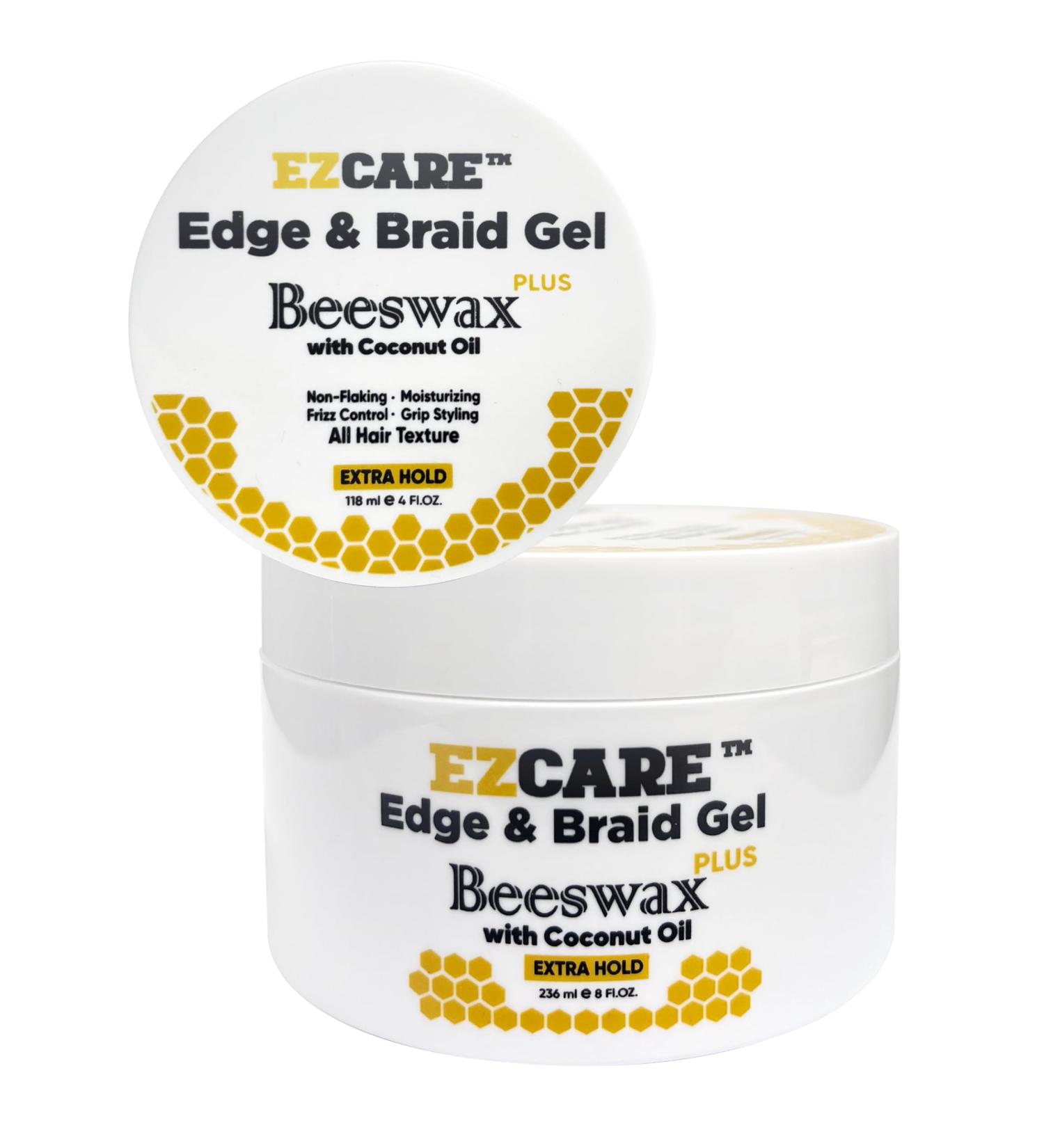 Edge & Braid Gel Beeswax Plus Coconut Oil/All Hair Texture/Extra Hold (4 fl oz.) Clear