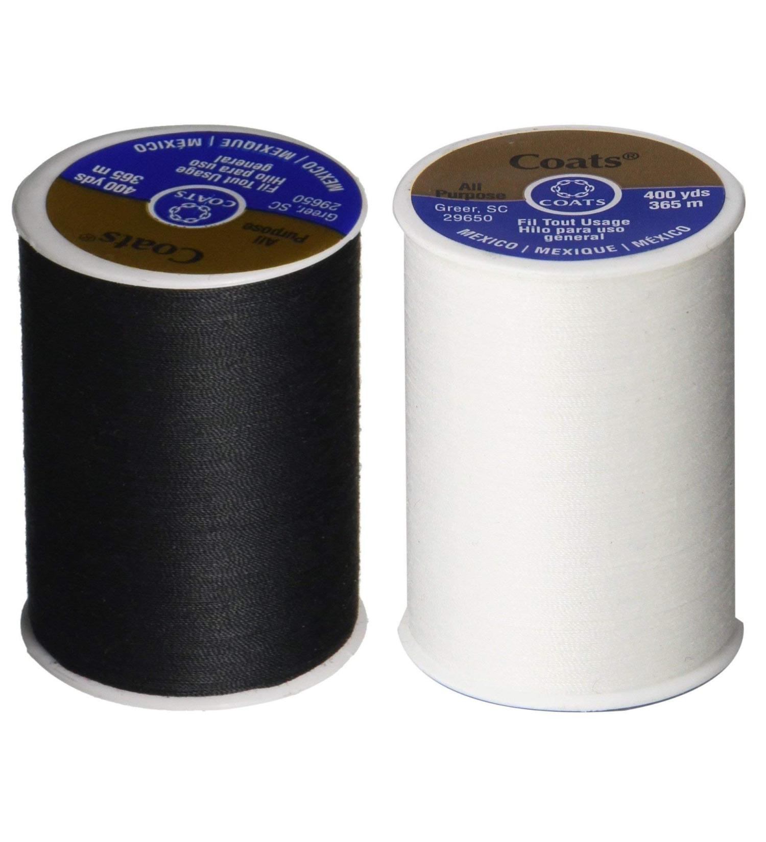 2-Pack - BLACK & WHITE - Coats & Clark Dual Duty All-Purpose Thread - One 400 Yard Spool each of BLACK & White