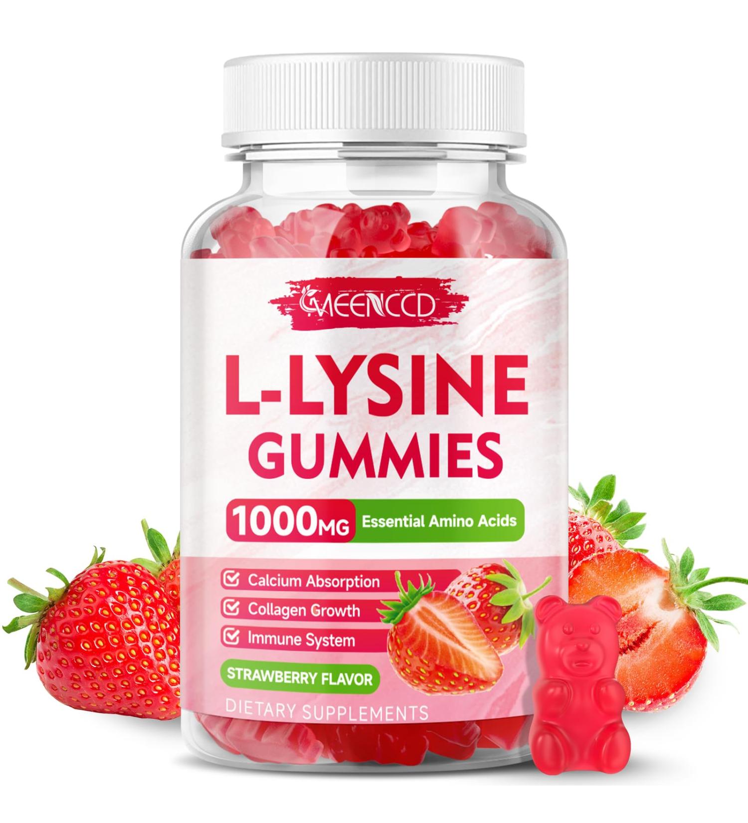 L-Lysine 1000mg Gummies Lysine Supplement for Adults & Kids Essential Amino Acid Supplement for Oral & Lips Health Boost Immune & Calcium & Collagen Sugar-Free Strawberry Flavor 60 Count 60 Count (Pack of 1) - Buy Online on GoSupps.com