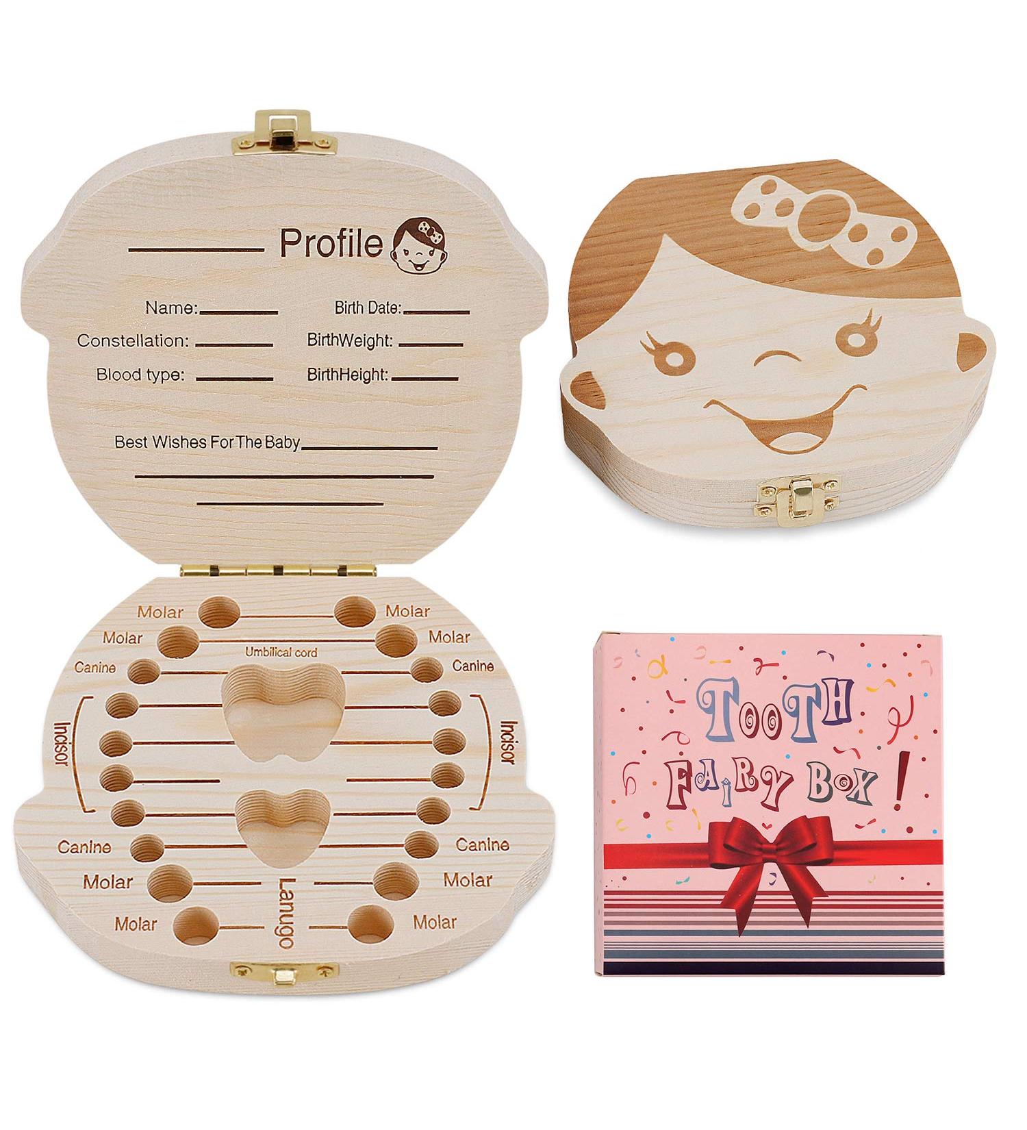 NASHRIO Baby Tooth Box - Wooden Kids Keepsake Organizer with Tweezers for Girls - Cute Children Tooth Container to Preserve Childhood Memories - Buy Online on GoSupps.com