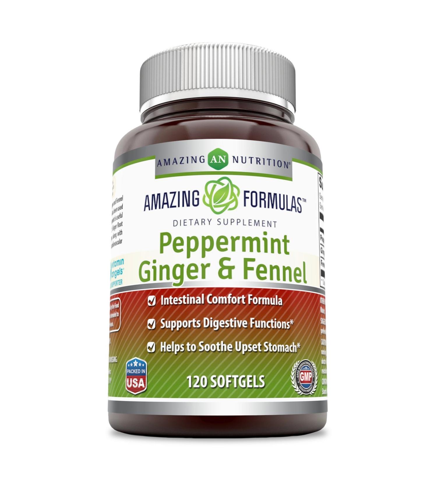 Amazing Formulas Peppermint Ginger Fennel Dietary Supplement 363mg 120 Softgels - Digestive Support, Upset Stomach Relief (Non-GMO Gluten-Free) - Buy Online on GoSupps.com
