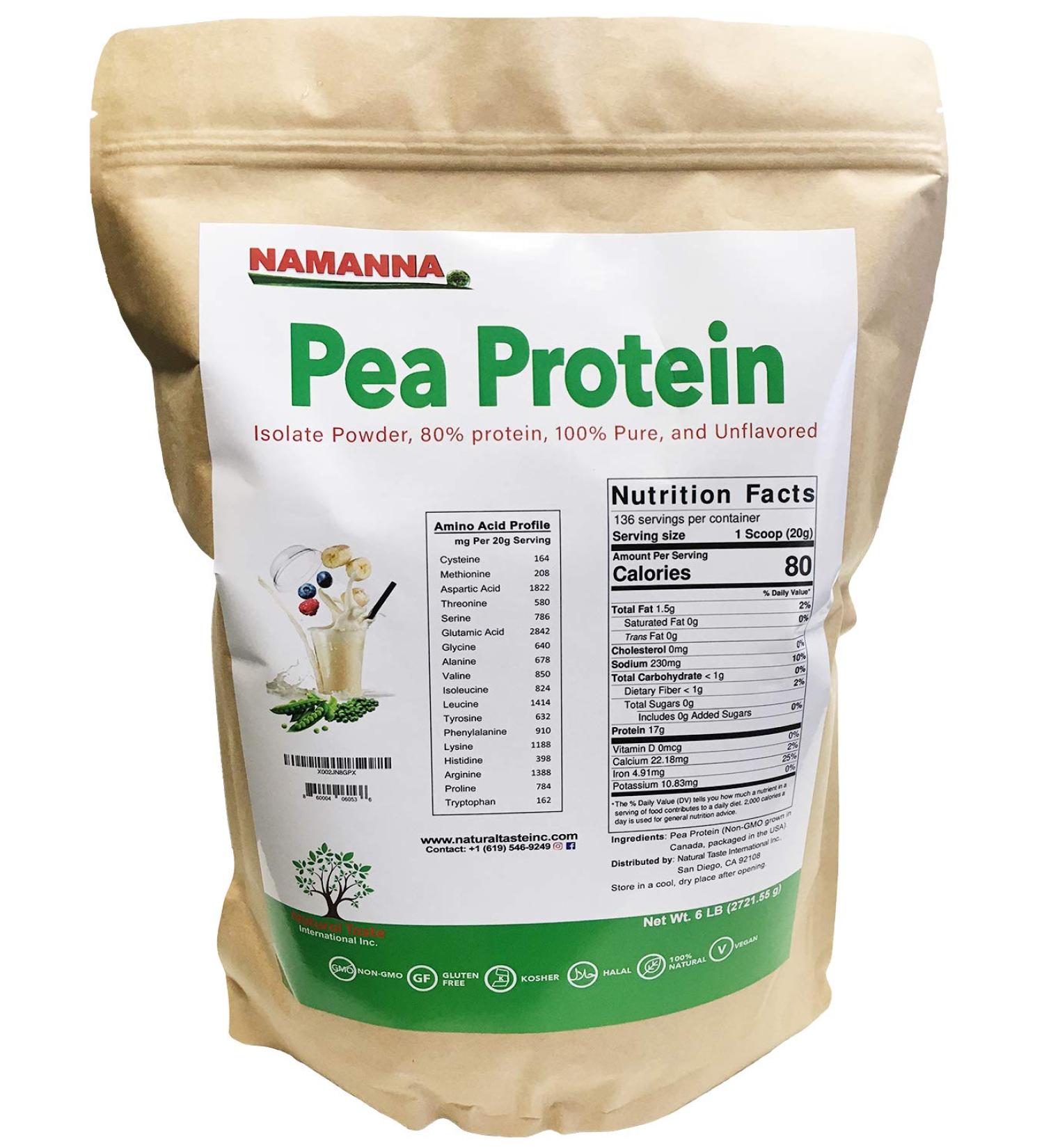 NAMANNA Pea Protein Powder (80% Protein) - 6 lb | Vegan, Non-GMO, Kosher, Halal, Plant Based Protein | Keto Friendly - 96 Ounce - Buy Online on GoSupps.com