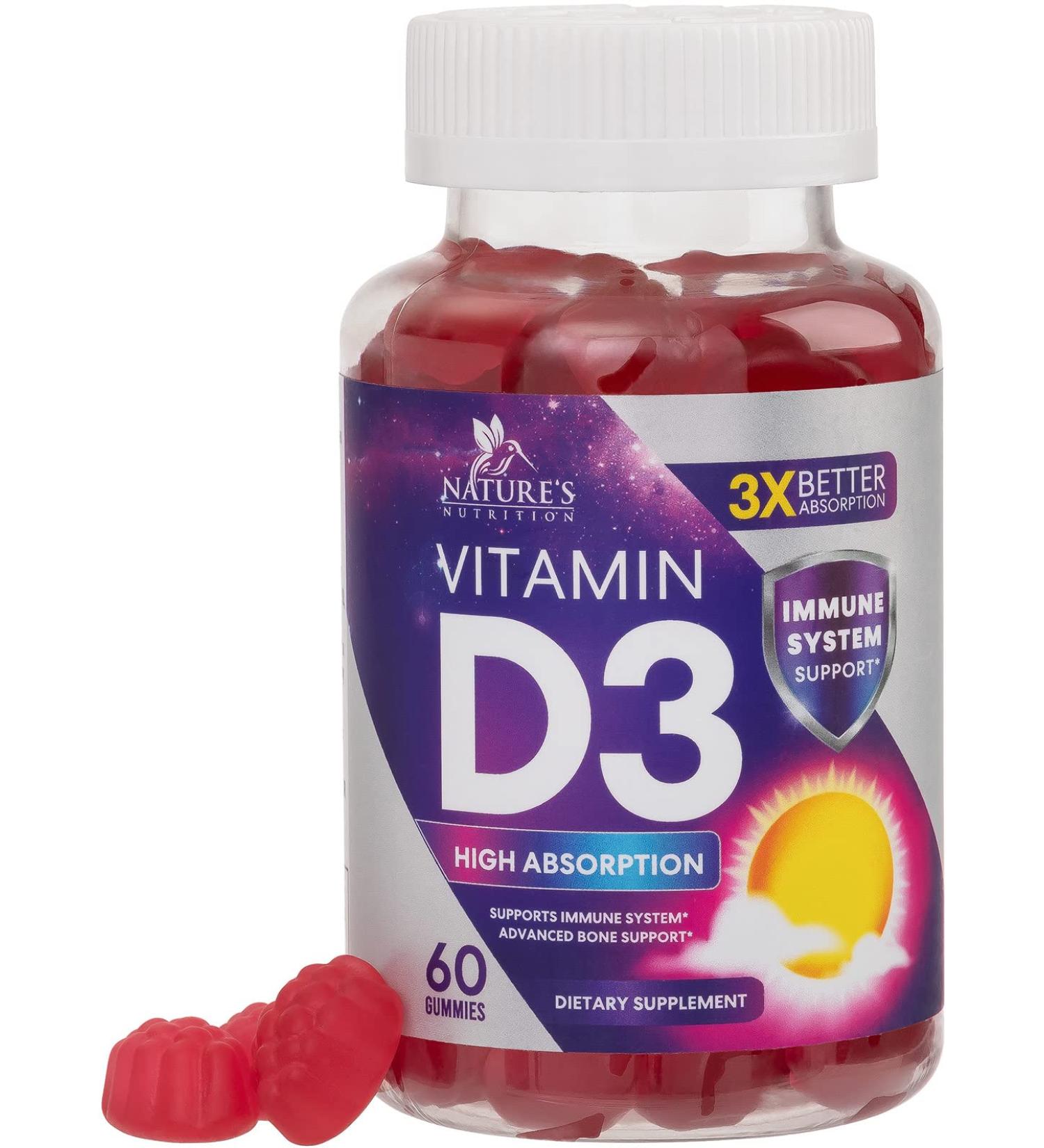 Extra Strength Vitamin D3 Gummy 5000 IU - Bone, Teeth, Muscle & Immune Support - 60 Gummies - Buy Online on GoSupps.com