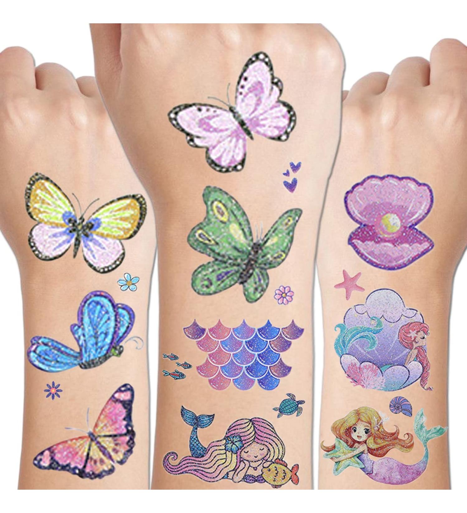CHARLENT Glitter Butterfly & Mermaid Tattoos for Girls - 240 Pcs Temporary Tattoos for Birthday Party Favors - Buy Online on GoSupps.com