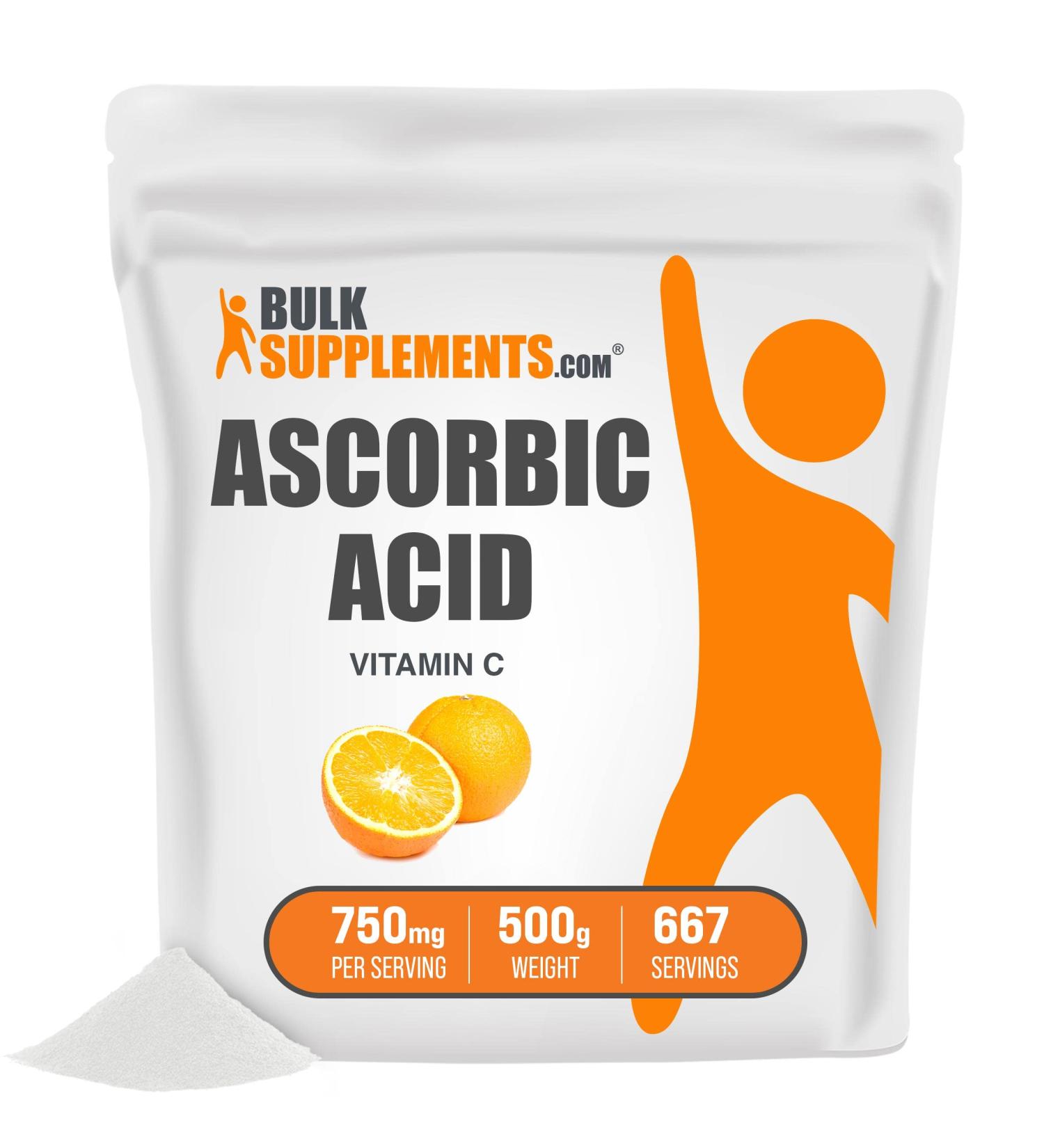 BulkSupplements Vitamin C Powder - 500g | Pure Ascorbic Acid for Immune Support - Buy Online on GoSupps.com