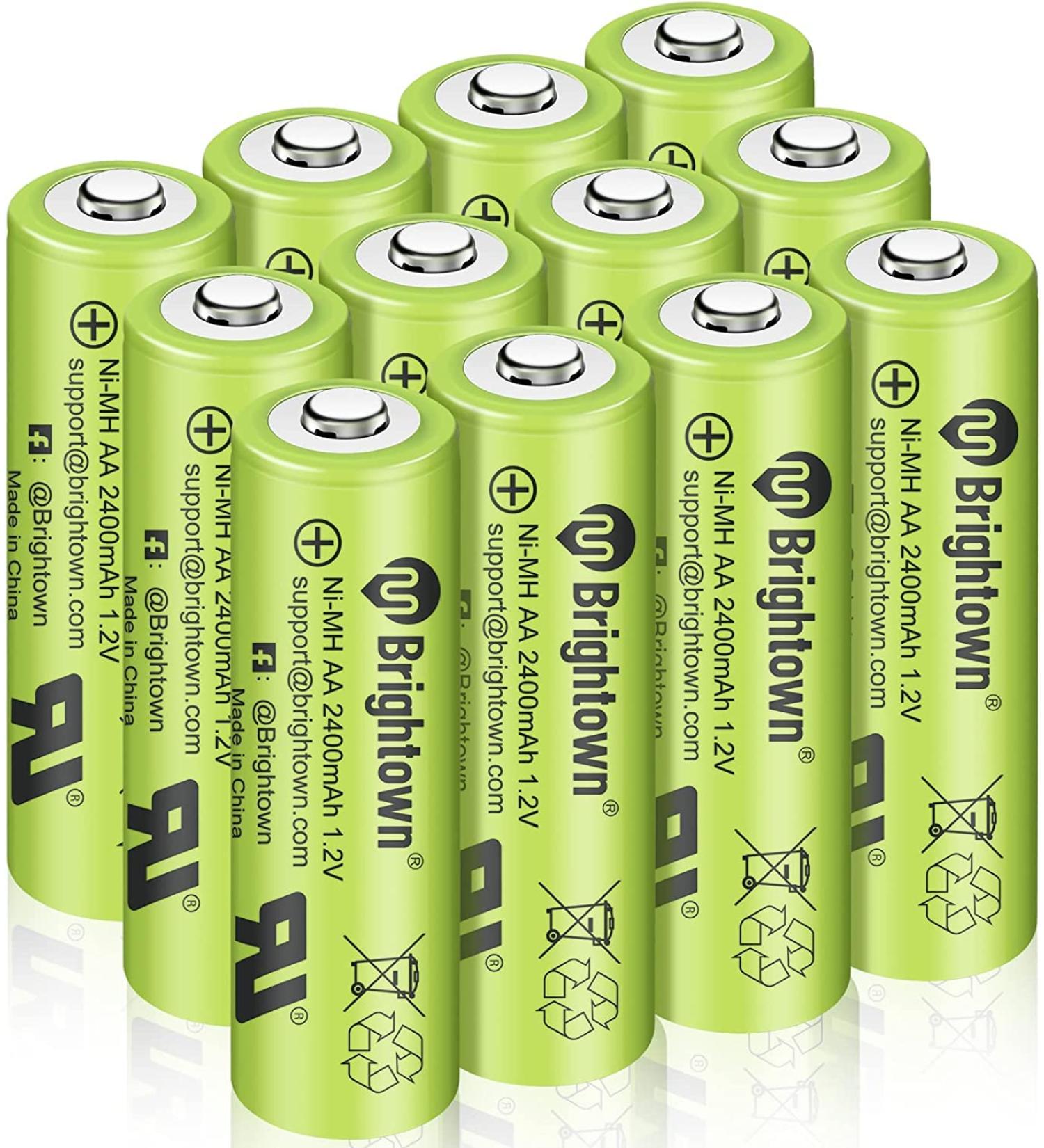 Brightown 12-Pack Rechargeable AA Batteries - 2400mAh High Capacity NiMH for Solar Lights & Devices Recharge 1200 Cycles UL Certified 1.2V - Buy Online on GoSupps.com