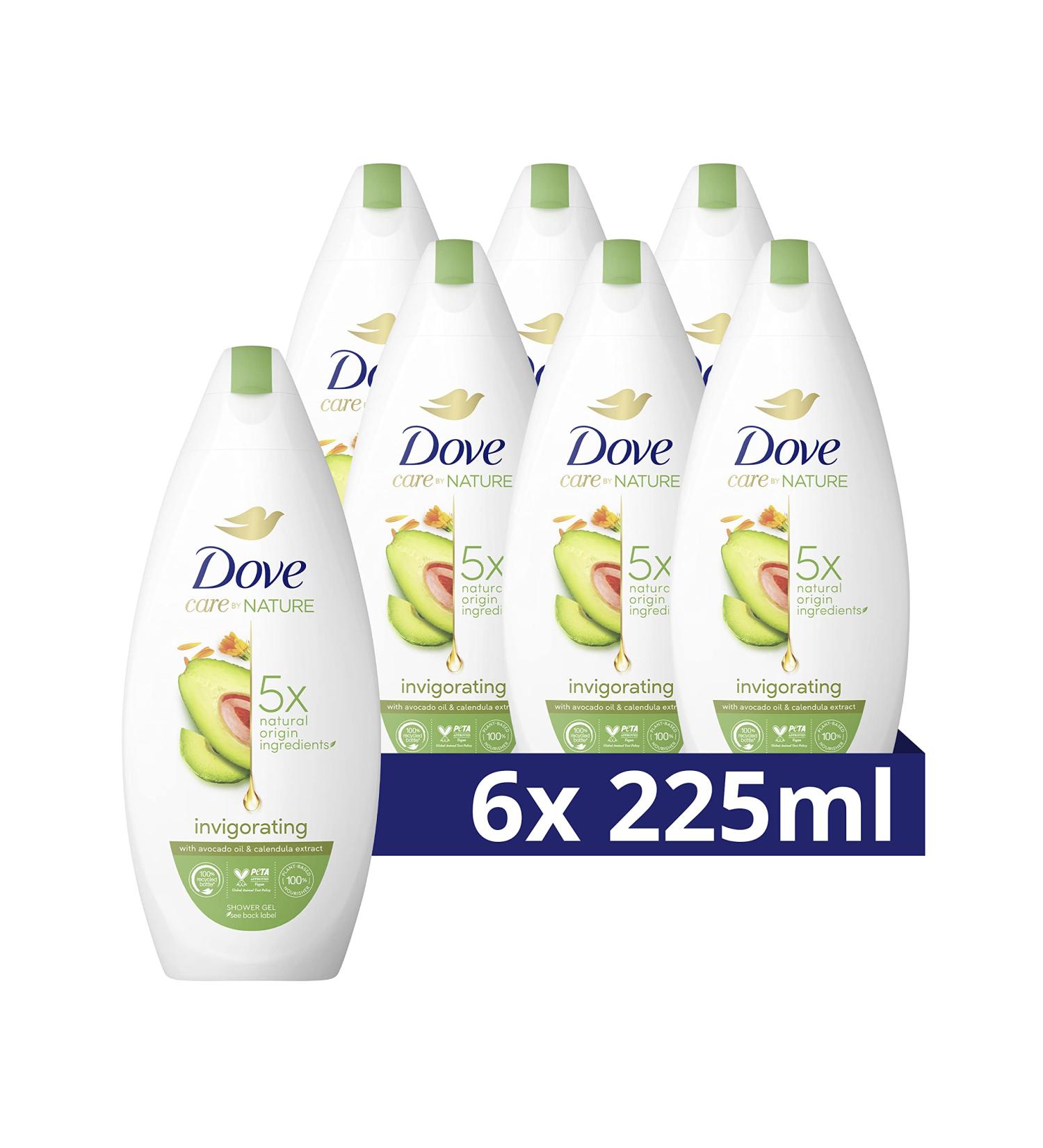 Unilever Benelux Dove Care by Nature Invigorating Nourishing Shower Gel with avocado oil and marigold extract 6 x 225 ml Value pack - Buy Online on GoSupps.com
