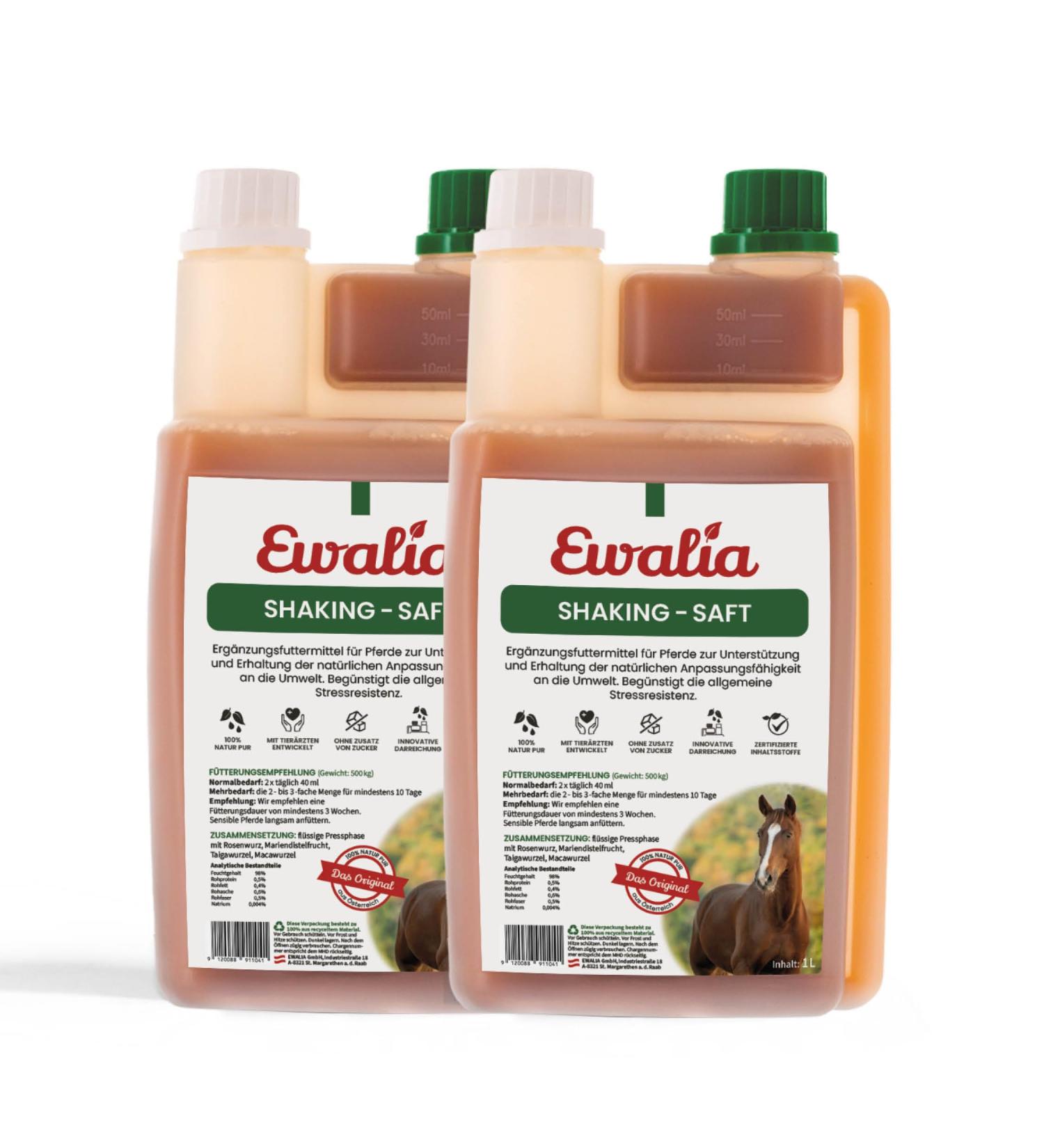 Ewalia Shaking Juice Soothing Food Supplement for Horses Supports Stress Resistance Promotes Well-being 100% Natural Herbal Formula 2 x 1 Liter - Buy Online on GoSupps.com