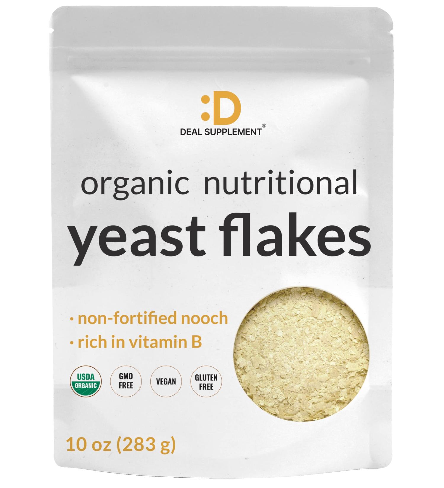 Organic Nutritional Yeast Flakes 10oz - High Protein & Vitamin B Complex Source | Vegan Cheese Substitute, Dairy Free, Gluten Free, Non-Fortified & Non-GMO - Buy Online on GoSupps.com