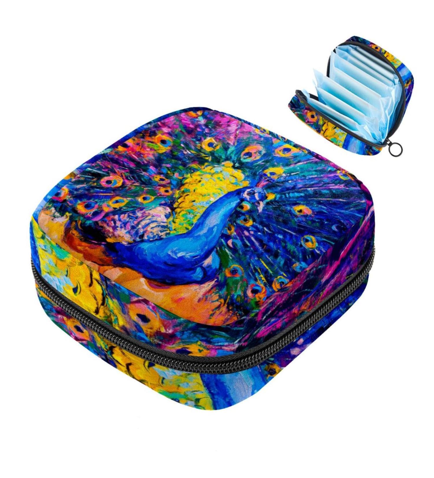 Colorful Peacock Storage Bags for Women's Bandages & Menstrual Products | Portable Tampon & Pad Holder - Aesthetic Multicolored Design for School & Office - Buy Online on GoSupps.com