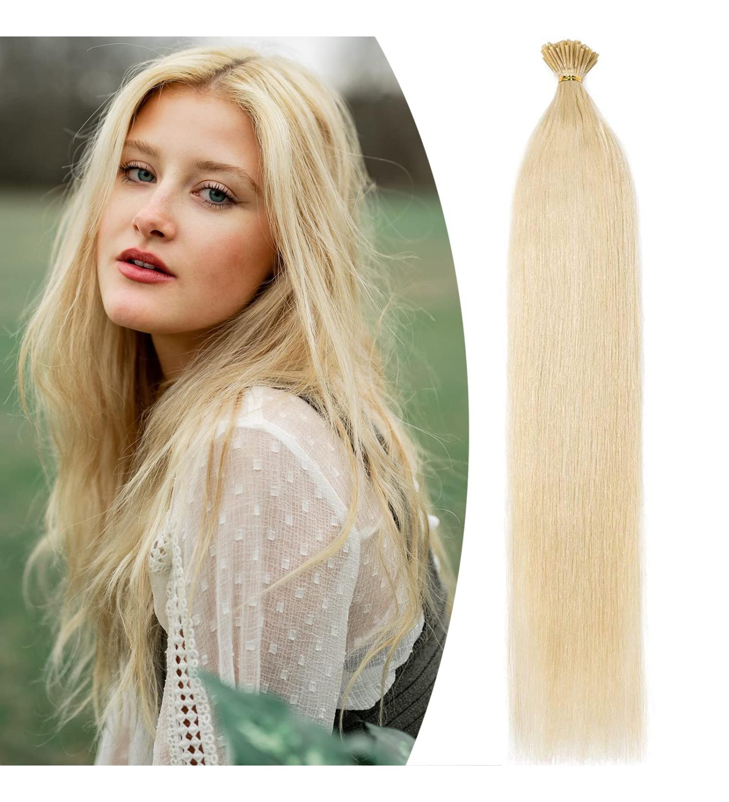 22" SEGO Pre Bonded Human Hair Extensions I Stick Tip 0.5g*100 Strands #60 Platinum Blonde 100% Real Remy Keratin Hair Extensions Straight (50g) - Buy Online on GoSupps.com