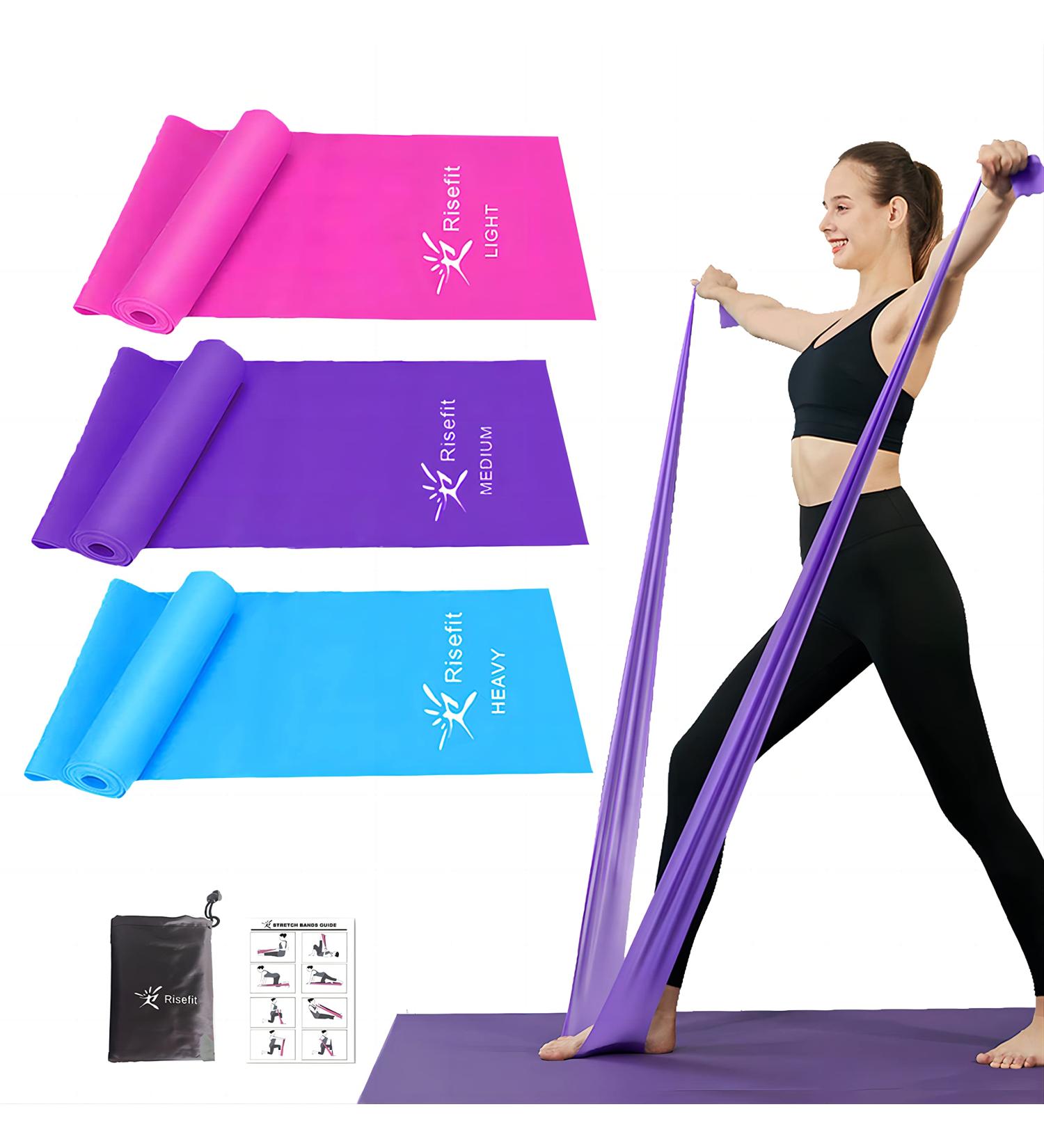 Long Non-Latex Resistance Bands Set for Yoga, Strength Training & Physical Therapy - 3pcs Pink Purple Blue 150cm - Buy Online on GoSupps.com