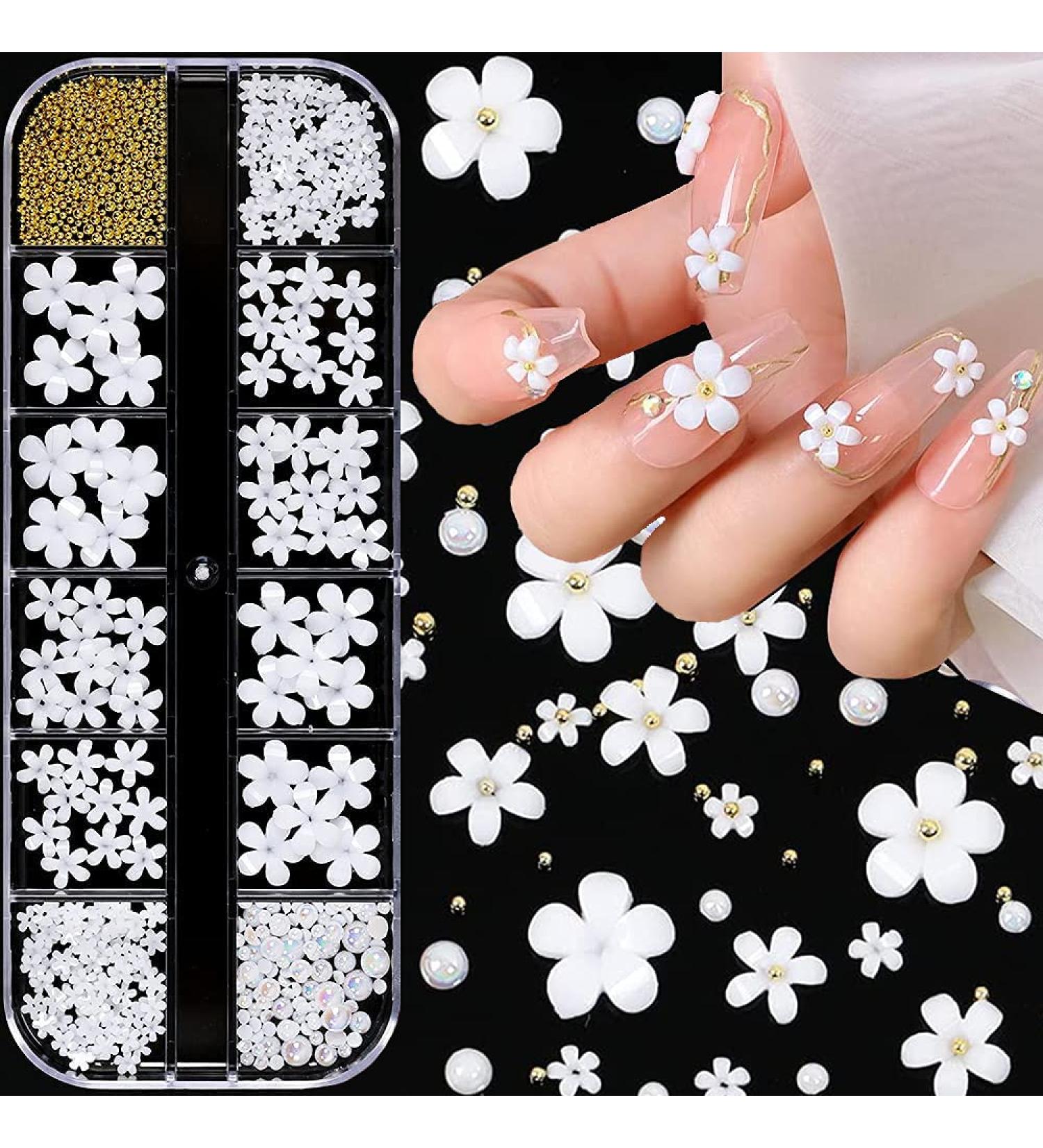 3D Flower Nail Art Charms - 250pcs White Rhinestones Kit for Manicures - Nail Accessories for Women and Girls - Buy Online on GoSupps.com