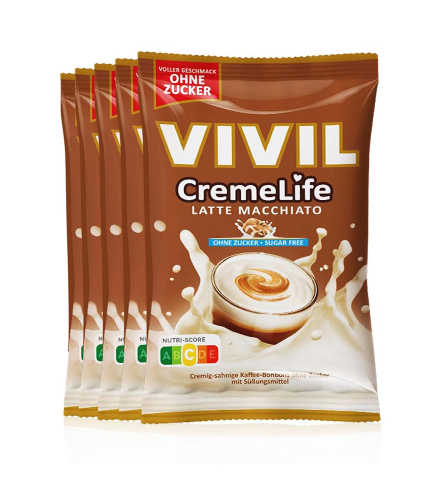 Vivil Creme Life Latte Macchiato 5 bags strong cream bonbons with coffee taste sugar -free & gluten -free 5 x 110g latte macchiato 5 bags