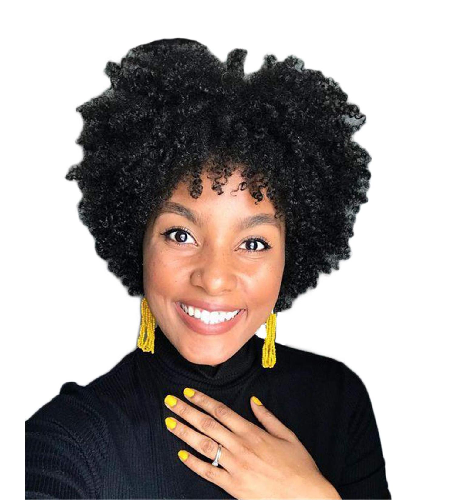 Jier Natural Black Short Kinky Curly Afro Wig for Black Women | Synthetic Afro Wigs - One Size - Buy Online on GoSupps.com