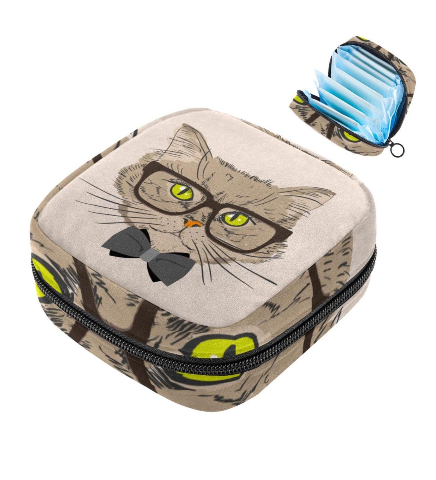 Javenproeqt Portable Women's Binding Bags | Menstrual Cup Pocket & Pads | Perfect for Teenage Girls | Hand-Drawn Cat Design - Buy Online on GoSupps.com