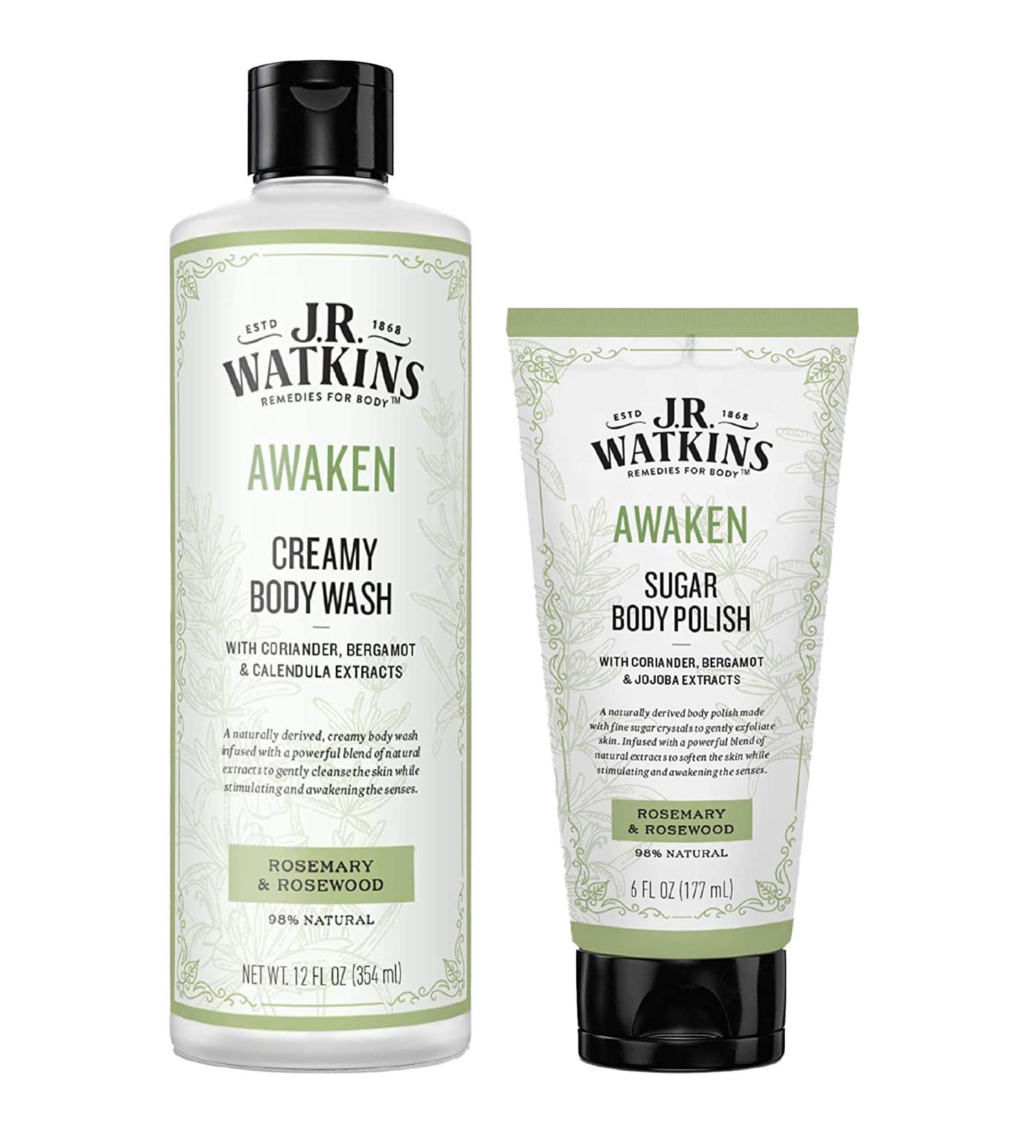 J.R. Watkins Beautiful Awakening Gift Set Kit AWAKEN Creamy Body Wash & Sugar Body Polish