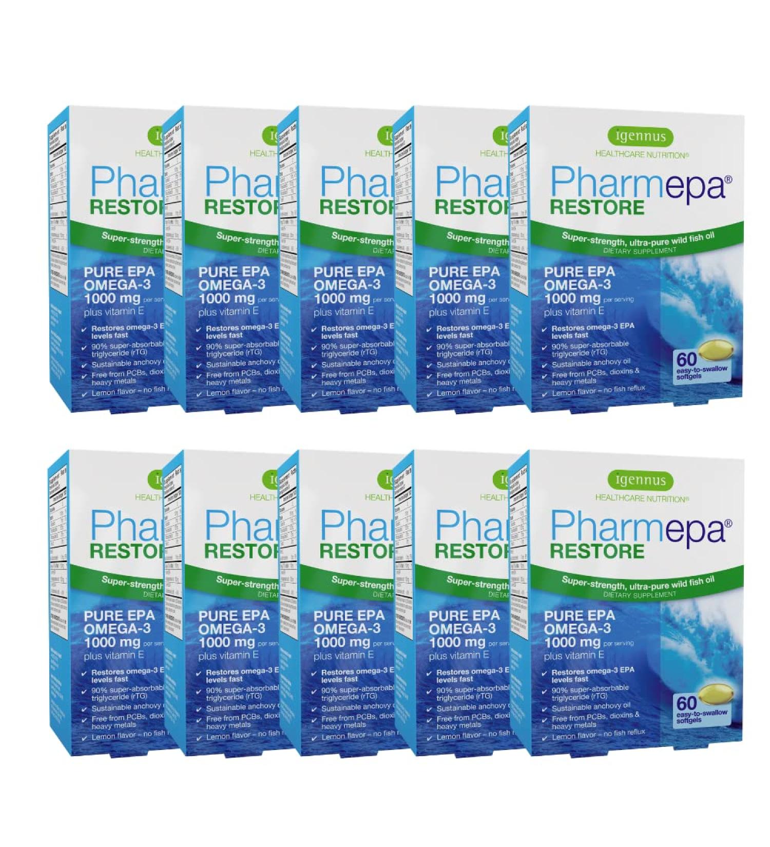 Pharmepa Restore Pure EPA Fish Oil - 1000mg EPA Omega-3, 1-Month Supply, 60 Softgels (Pack of 10) - Buy Online on GoSupps.com