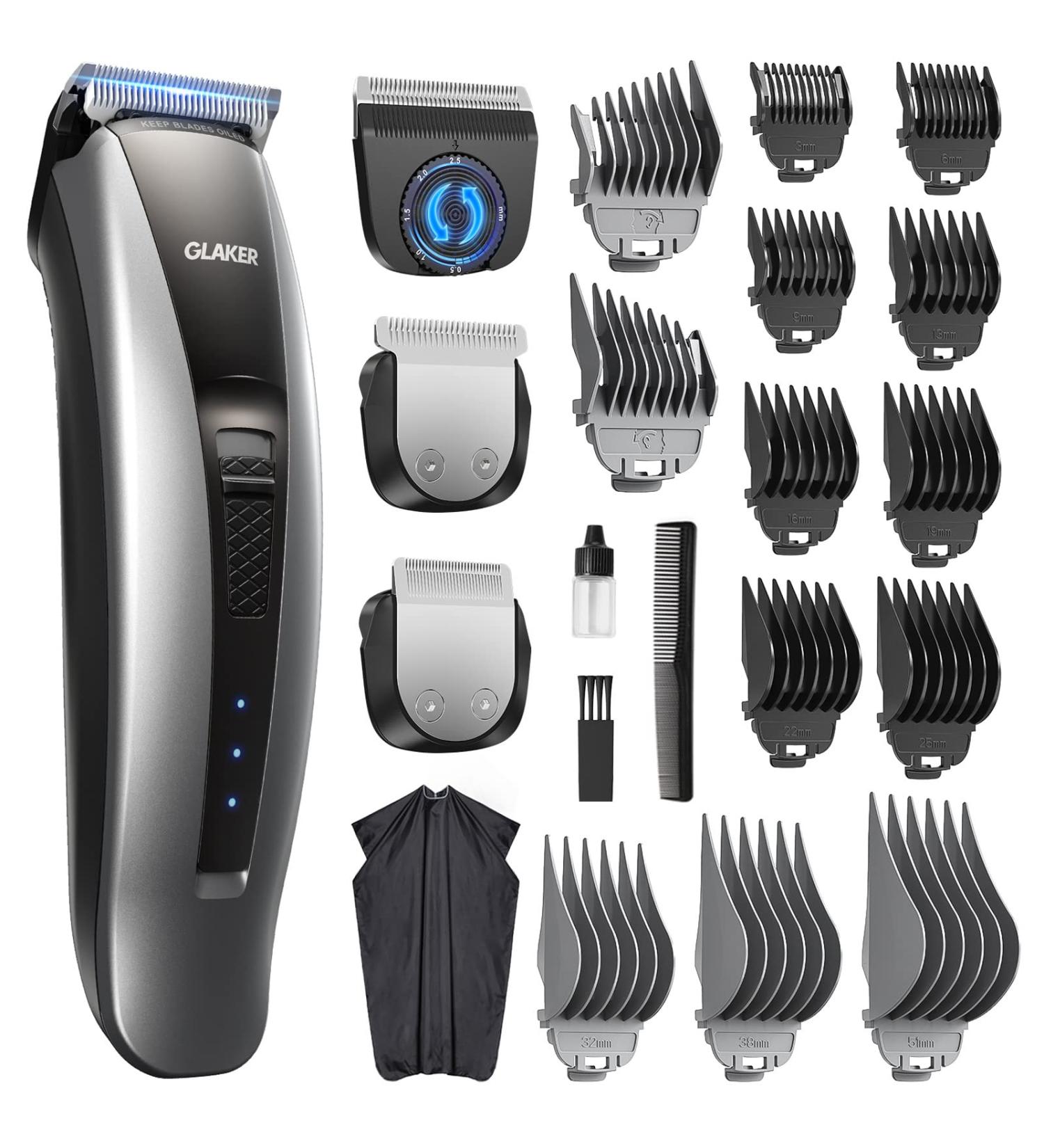 GLAKER Cordless Hair Clippers for Men - 3 in 1 Trimmer with 13 Guards, Detachable Blades & Turbo Motor - Professional Beard Grooming Kit - USB C Rechargeable - Buy Online on GoSupps.com