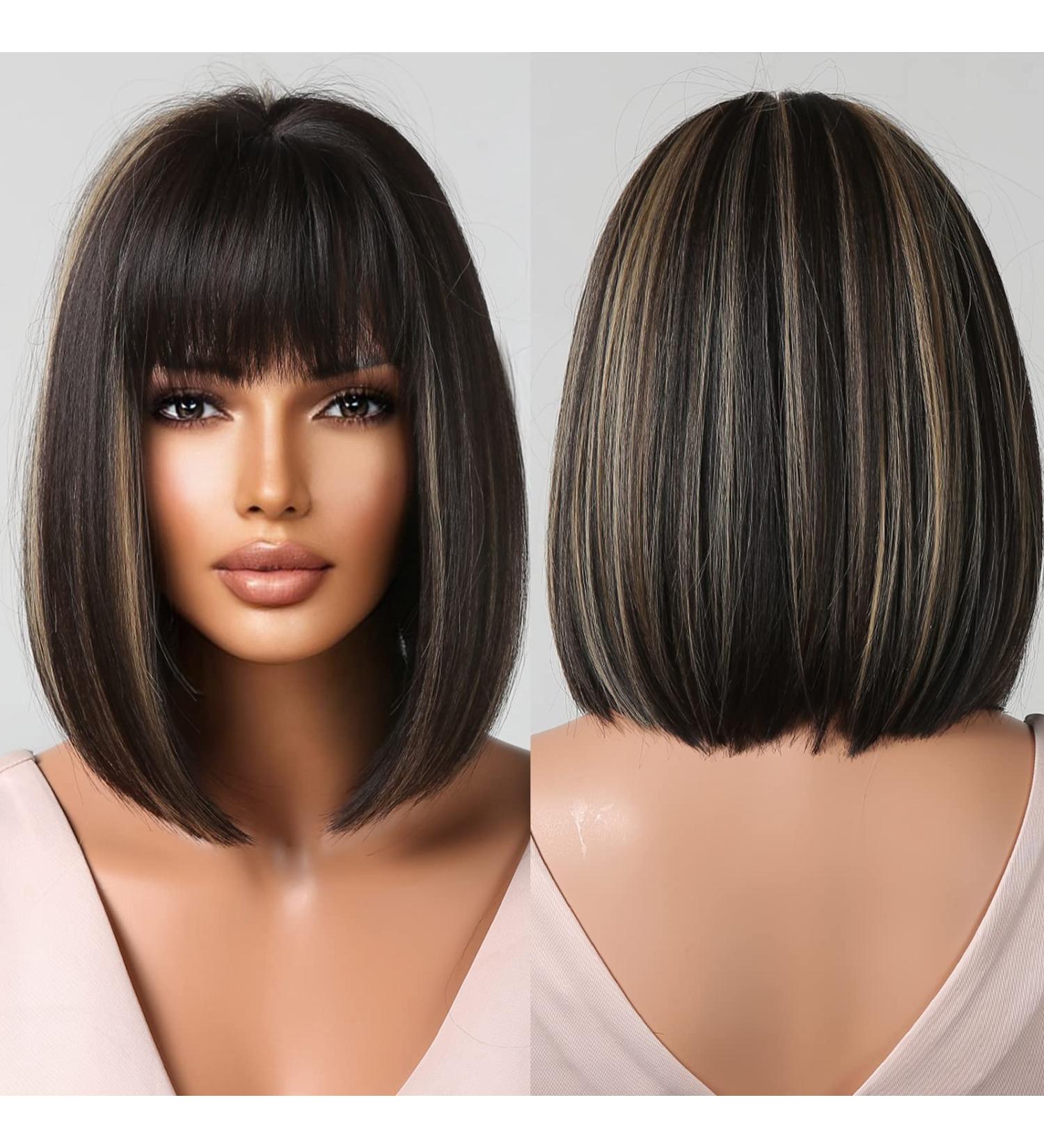 Allbell Short Bob Wigs for Women - Black & Blonde Synthetic Wig with Bangs | Perfect for Christmas - Buy Online on GoSupps.com