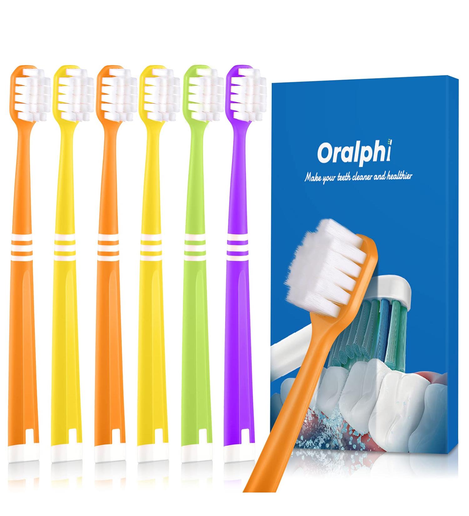 Oralphi Feather Soft Toothbrush - 10000 Extra Soft Micro Nano Bristles, Wide Head (6 Count) - Ideal for Sensitive Teeth and Gum Recession - Buy Online on GoSupps.com