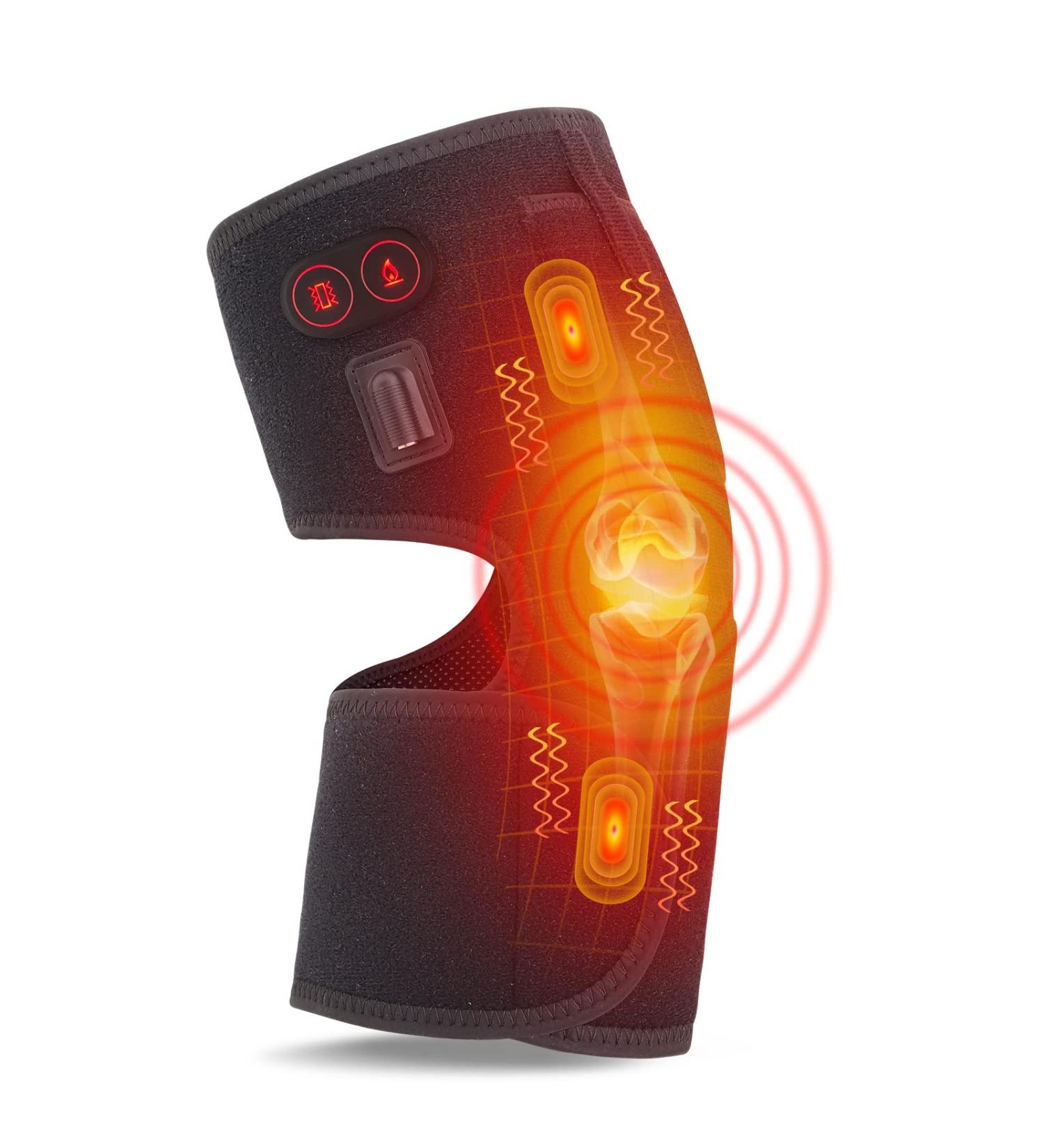 Heated Knee Pad with Massager | Knee Heating Pad for Pain Relief & Arthritis | Premium Knee Brace Wrap for Men & Women - Buy Online on GoSupps.com