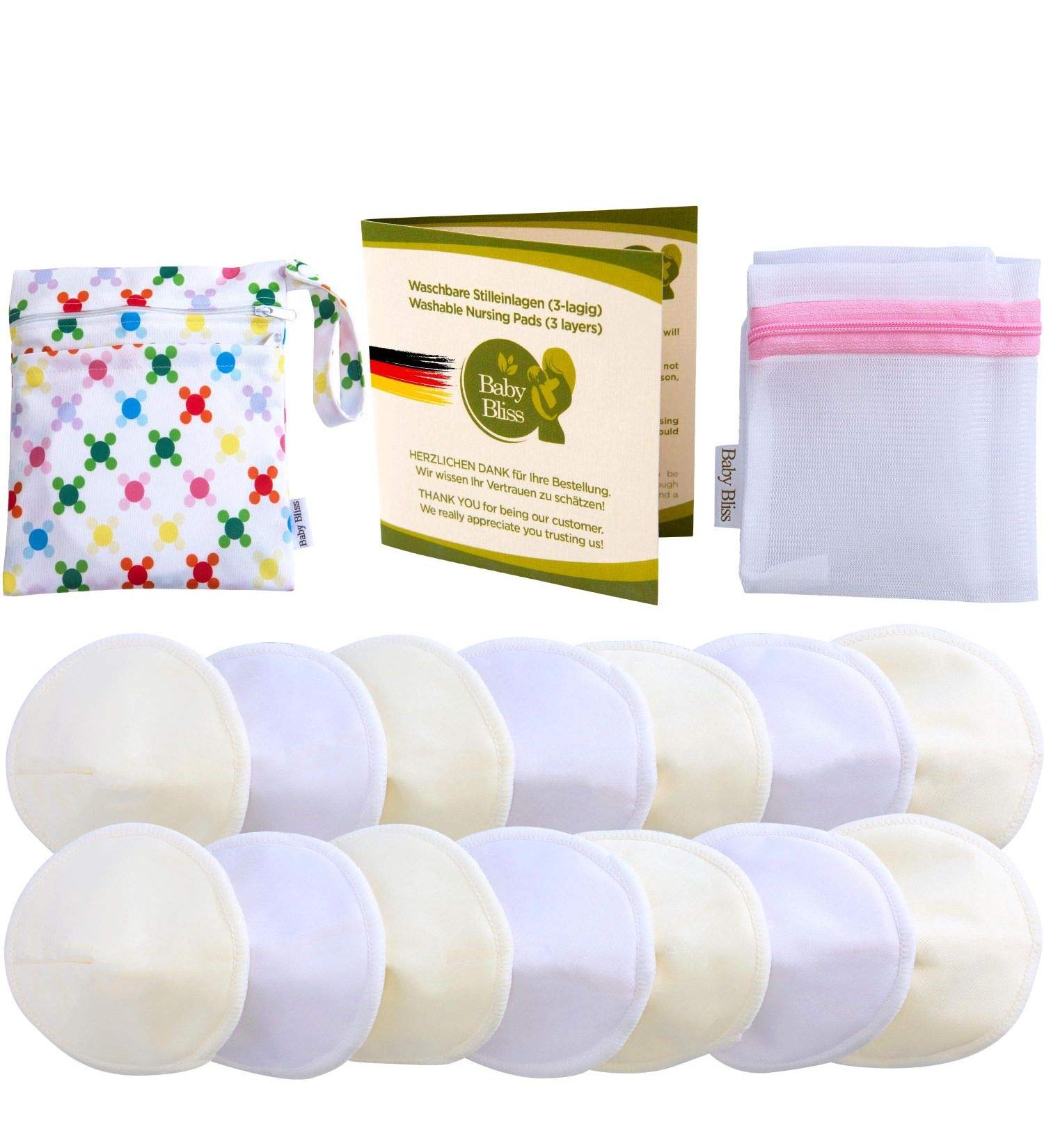 Baby Bliss Bamboo Still Inserts - Washable 14-Pack Contoured & Ultra-Suction Leak-Proof Extra Soft Durable (White/Beige 12cm) - Buy Online on GoSupps.com