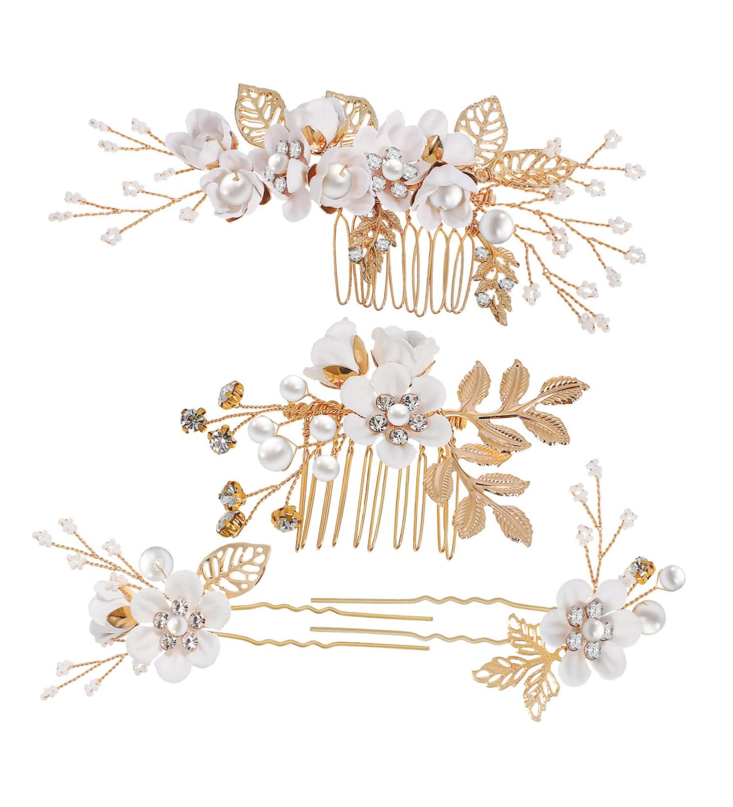 PLAFOPE 1 Set Comb Set Bride Side Combs Hair Decorations U Shaped Hair Pins Rhinestones Wedding Side Comb Wedding Hair Pins Wedding Veil Combs Flower Bridal Combs Hair Flowers Pearl White - Buy Online on GoSupps.com
