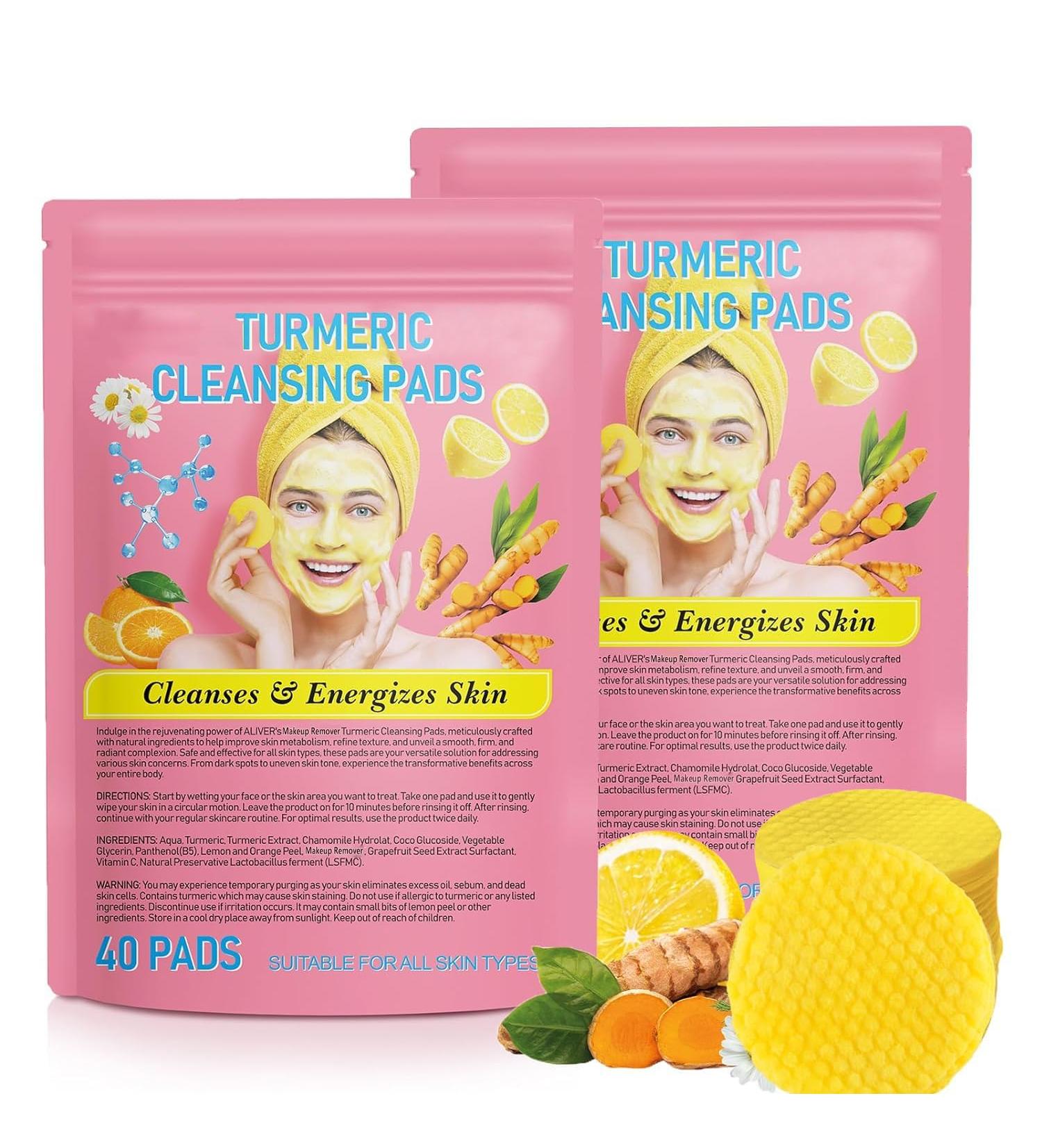 Turmeric Cleansing Pads for Face - Exfoliating Makeup Remover Wipes (80PCS) | Gentle Facial Scrub & Cleanser - Buy Online on GoSupps.com