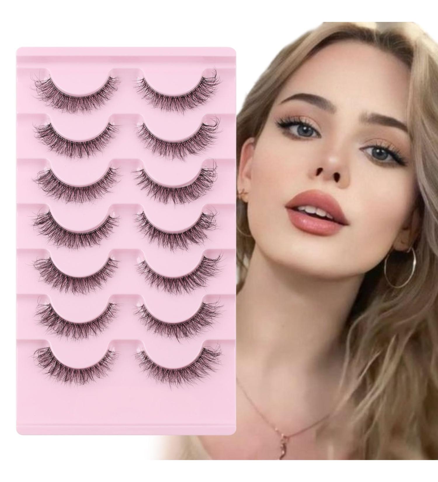 Glowing Win Cat Eye False Eyelashes - 7 Pairs of Naturally Fluffy Mink Lashes | Reusable Clear Band Fluffy Fake Lashes - Buy Online on GoSupps.com