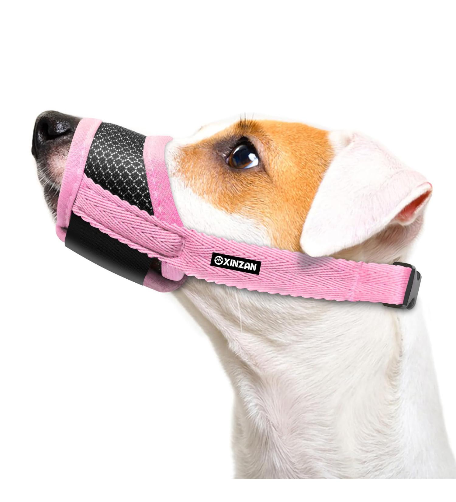 Adjustable Soft Nylon Dog Muzzle for Small to Medium Dogs - Breathable Mesh Design for Biting, Barking, Eating Prevention - Pink S - Buy Online on GoSupps.com