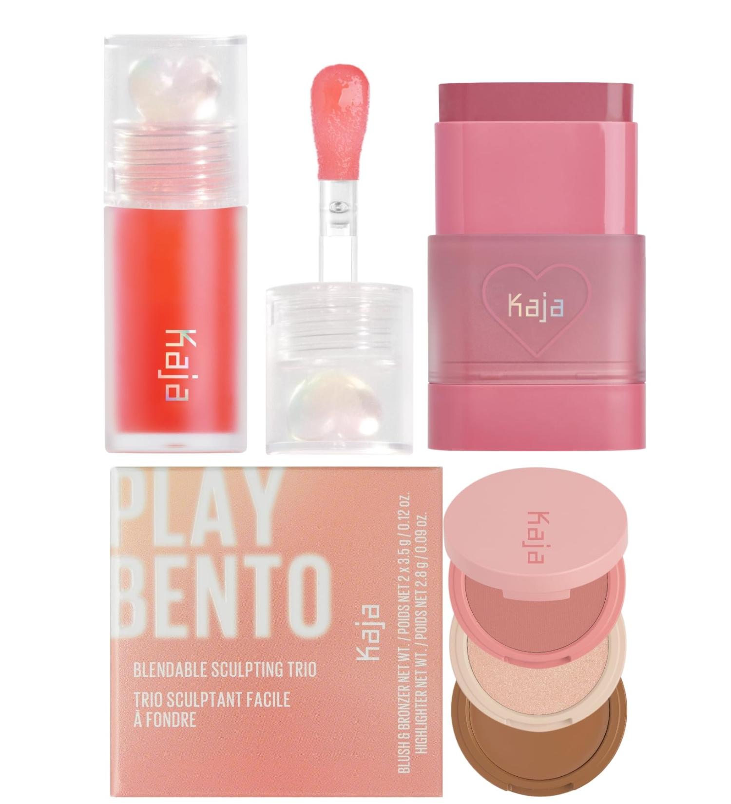 Kaja Juicy Glass Lip Plumping Oil 02 Raspberry Refresher + Dewy Bar - Creamy Multi-Stick Blusher & Lip Balm 04 Fig Smoothie Sorbet + 3-in-1 Blendable Sculpting Trio - Play Bento 01 Butter Up Bundle - Buy Online on GoSupps.com