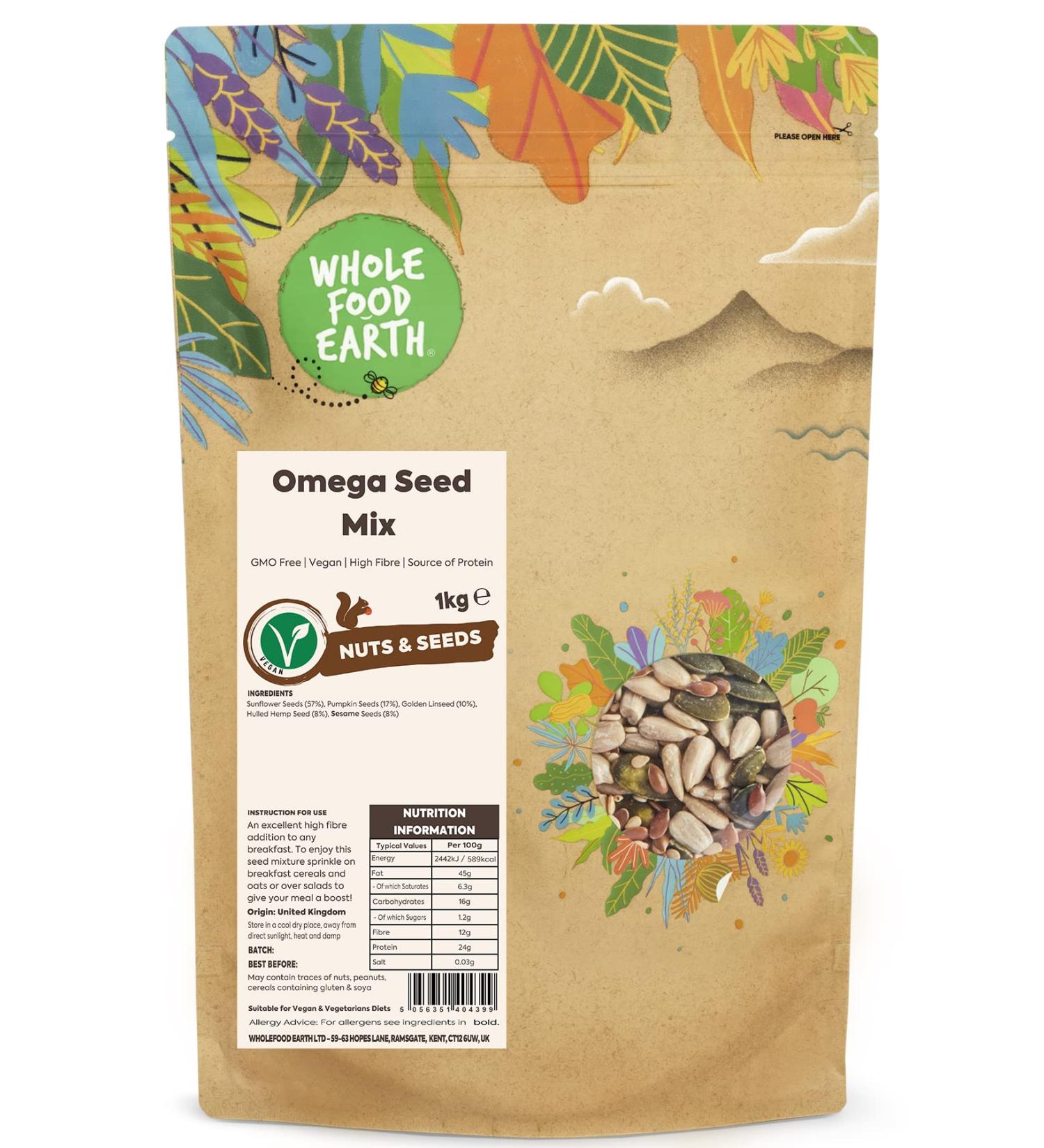 Wholefood Earth Omega Seed Blend - Non-GMO - Vegan - Dairy Free - No Added Sugar - 1kg - Buy Online on GoSupps.com