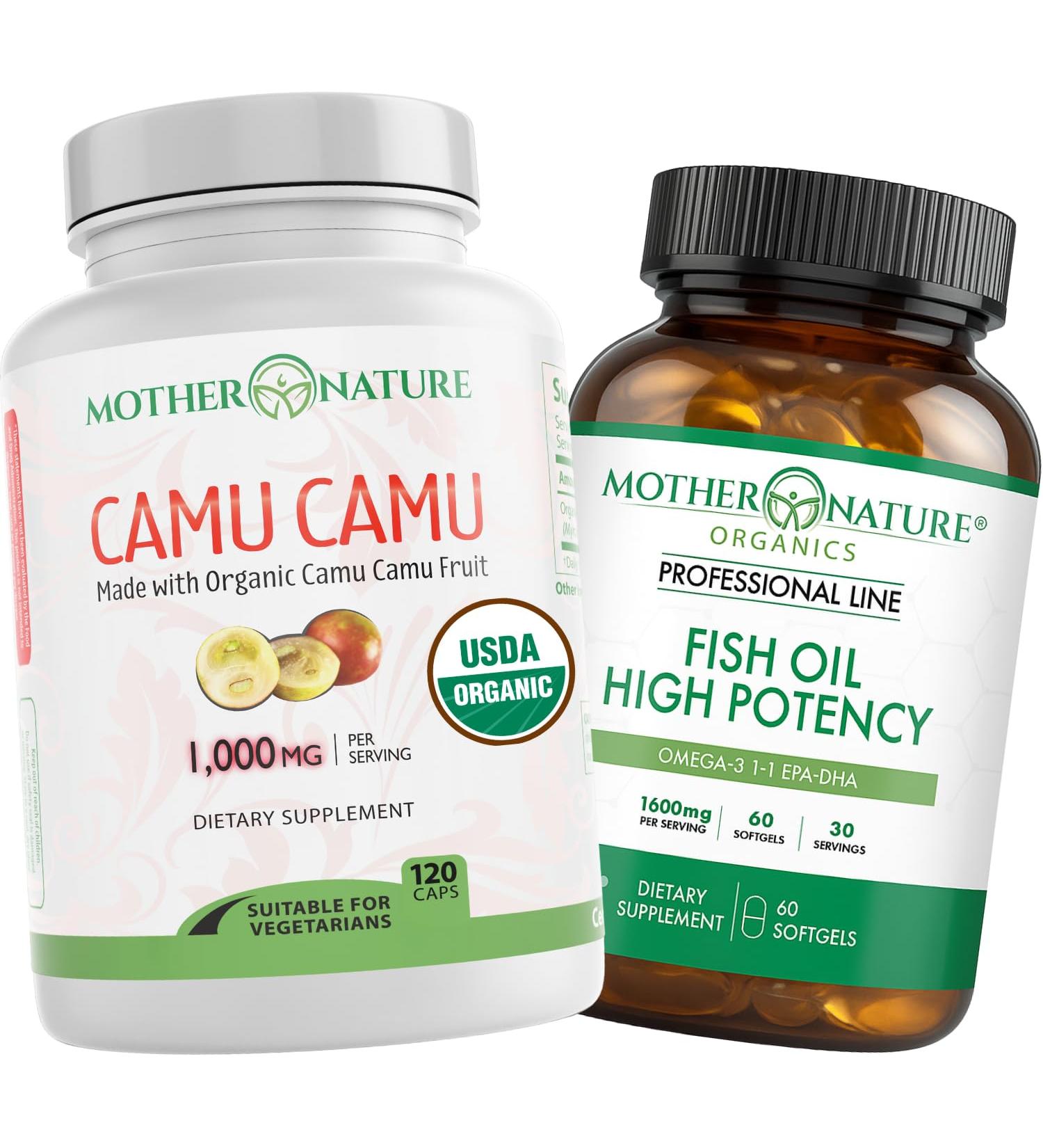 Immune & Vitality Bundle Organic Vitamin C + Omega-3 Fish Oil | Antioxidant for Heart Brain Skin & Immune Support - Buy Online on GoSupps.com