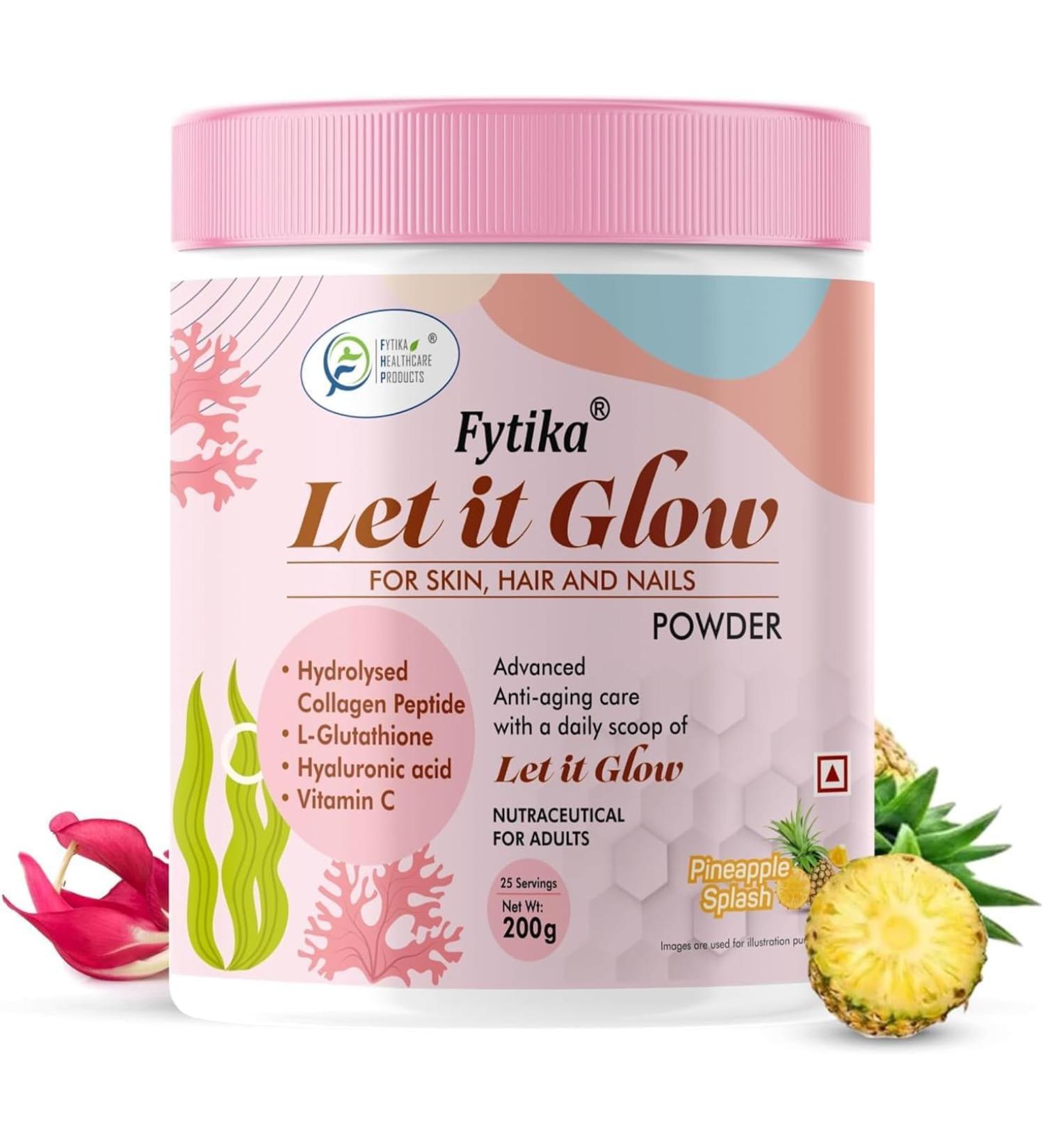 FYTT-IKA HEALTHCARE PRODUCTS Let It Glow Collagen Supplement for Men&Women L- Glutathione Vitamin C Sesbania Agati Extract Promotes Healthy Skin Hairs and Nails(Pineapple Powder Pack of 1) - Buy Online on GoSupps.com