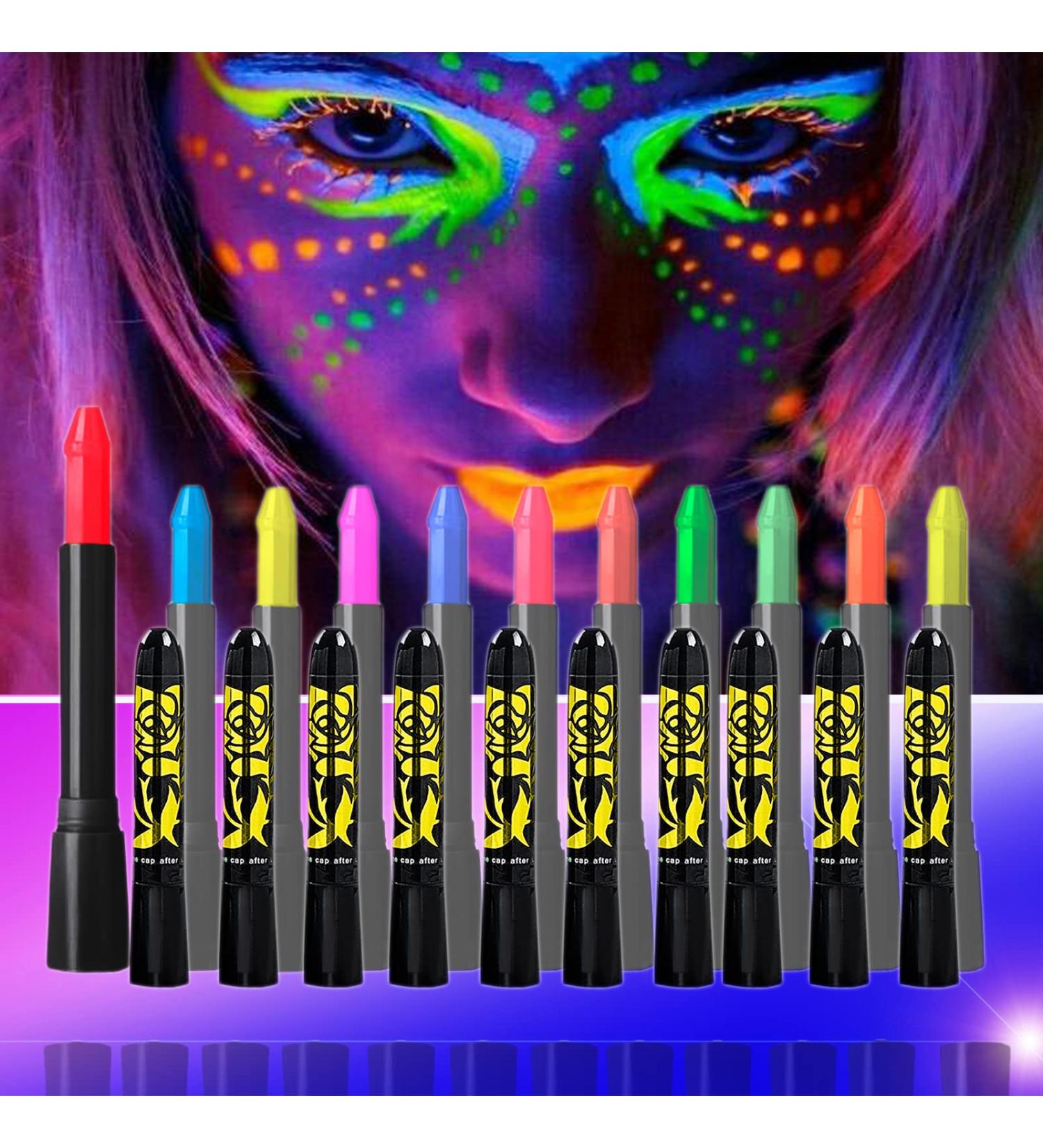Glow in The Dark UV Black Light Body Paint Kit - 12 Colors for Halloween, Parties & Events - Buy Online on GoSupps.com