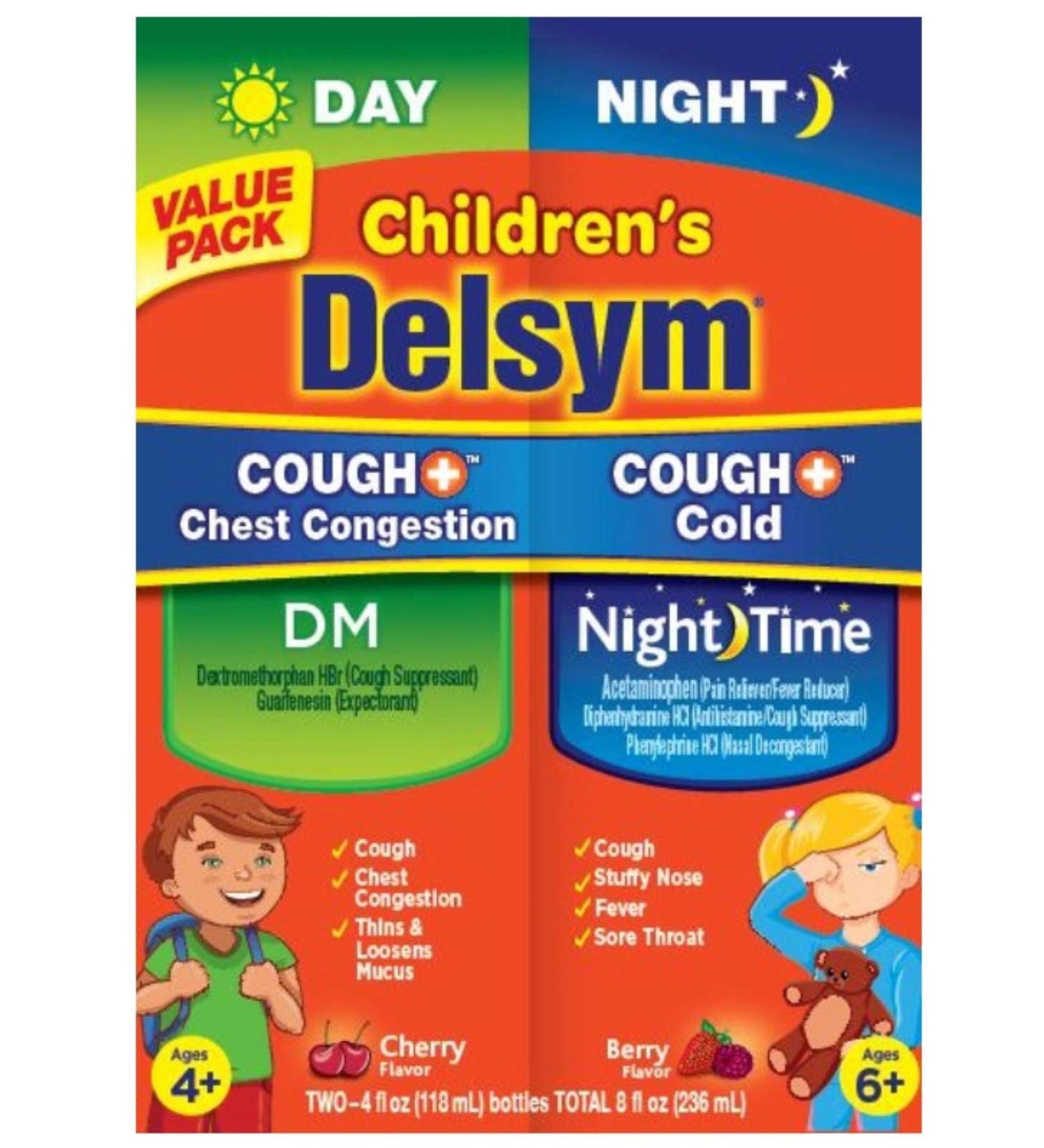 Delsym Children's Cough + Chest Congestion Day & Night Cold Liquid Cherry & Berry 8 oz